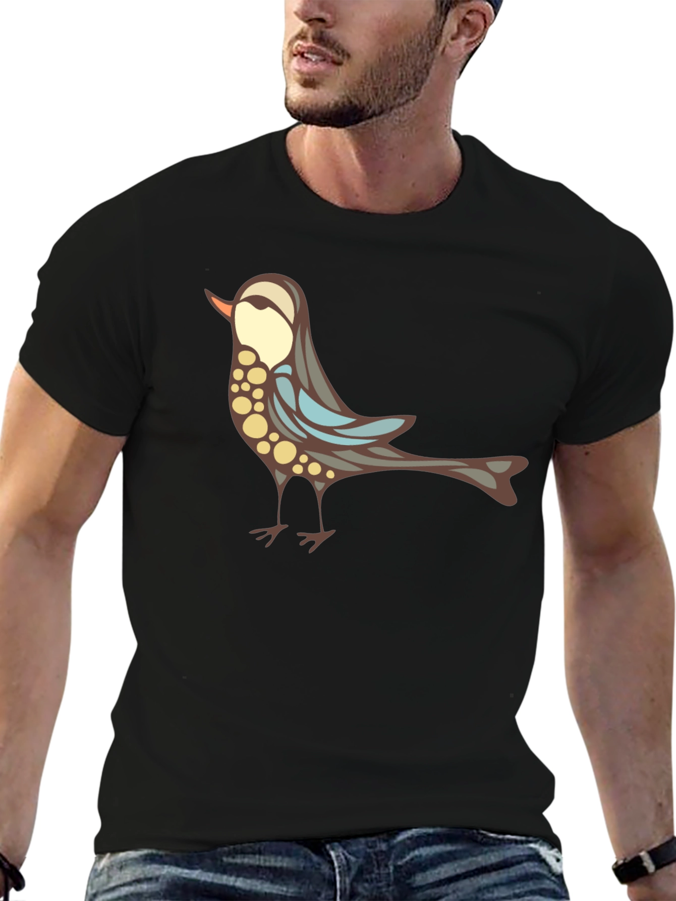 Stylish Bird Graphic Black T-Shirt