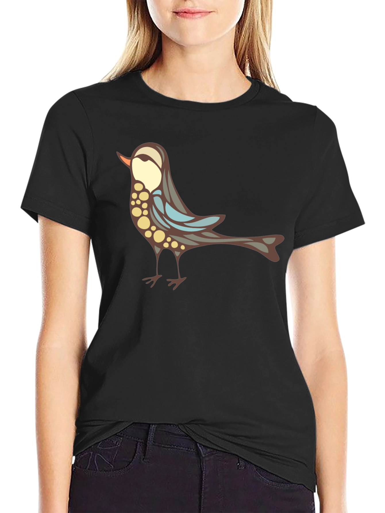 Stylish Bird Graphic Black T-Shirt