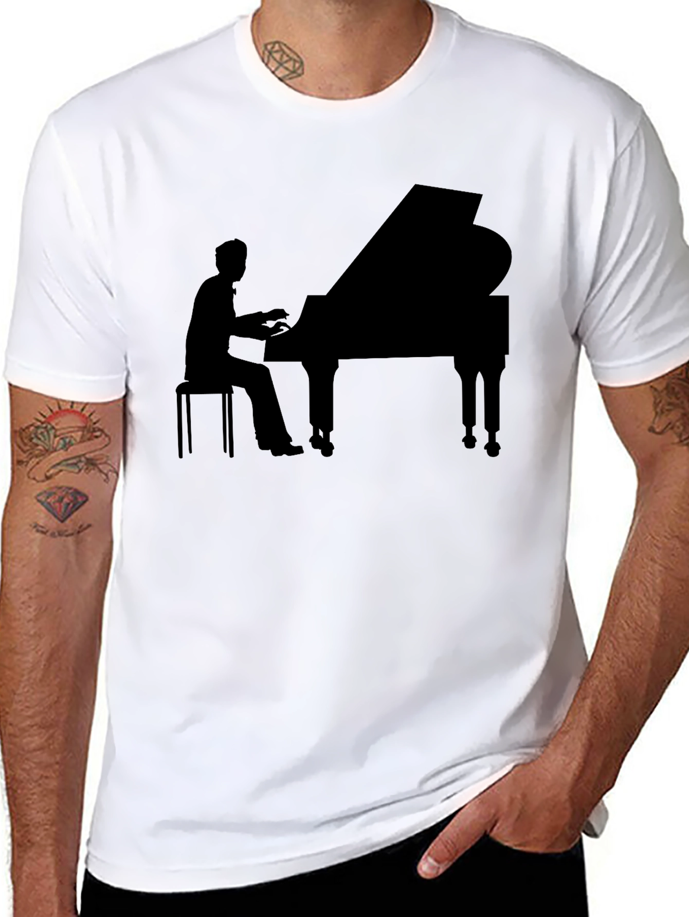 Grand Piano Player Graphic Tee - Black