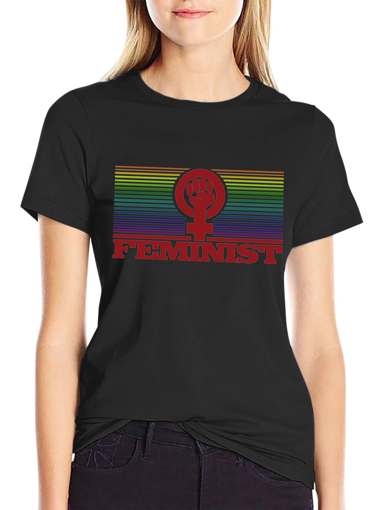 Feminist Rainbow Pride Fist T-Shirt - Black
