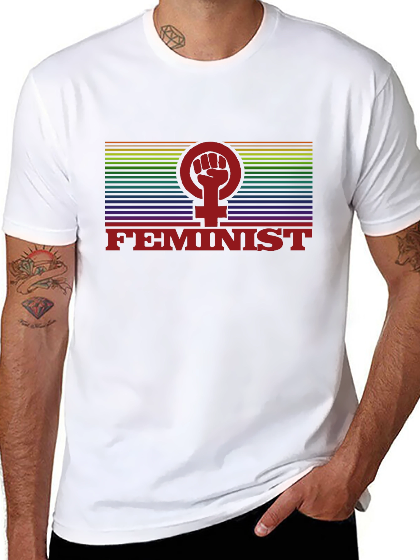 Feminist Rainbow Pride Fist T-Shirt - Black