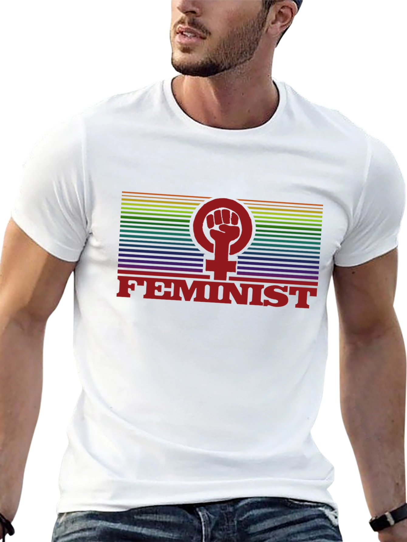 Feminist Rainbow Pride Fist T-Shirt - Black