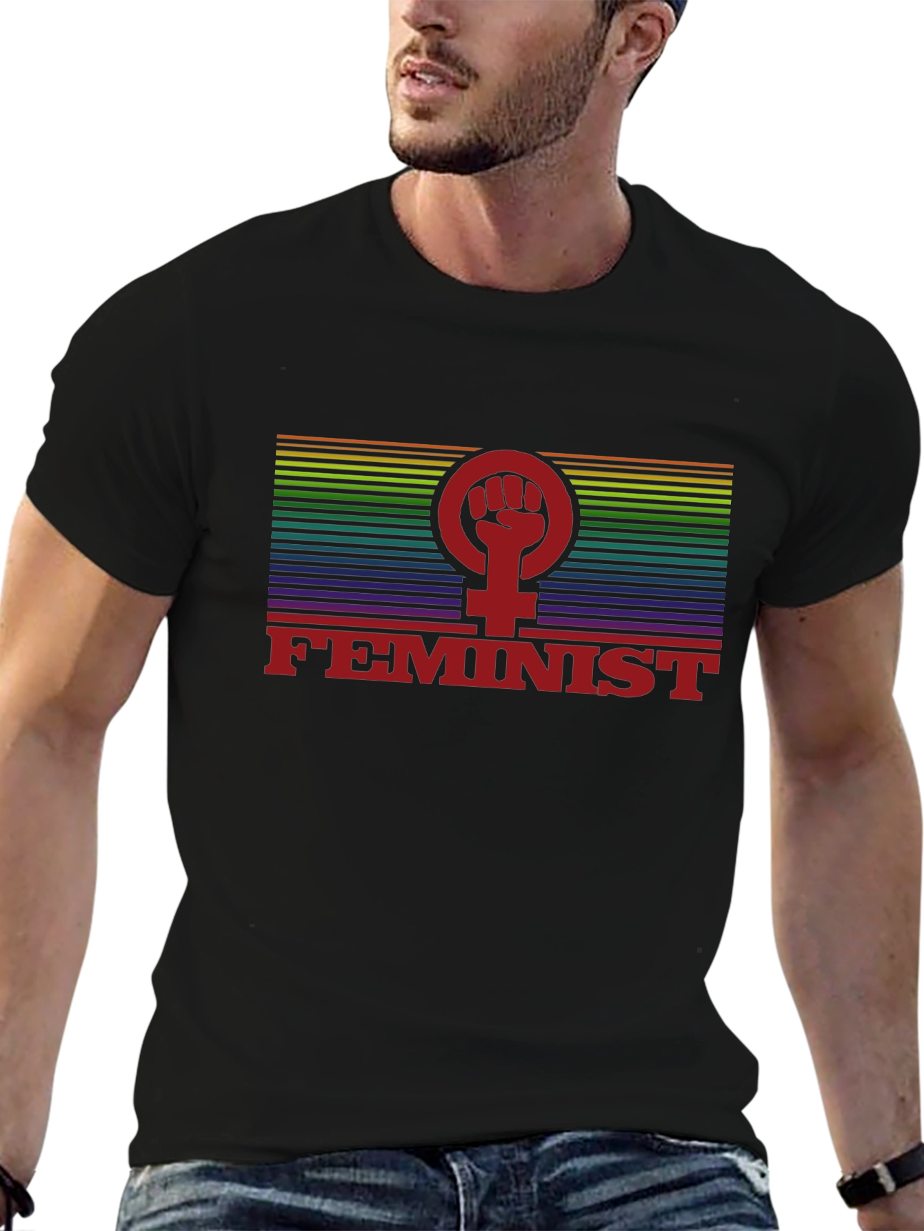 Feminist Rainbow Pride Fist T-Shirt - Black