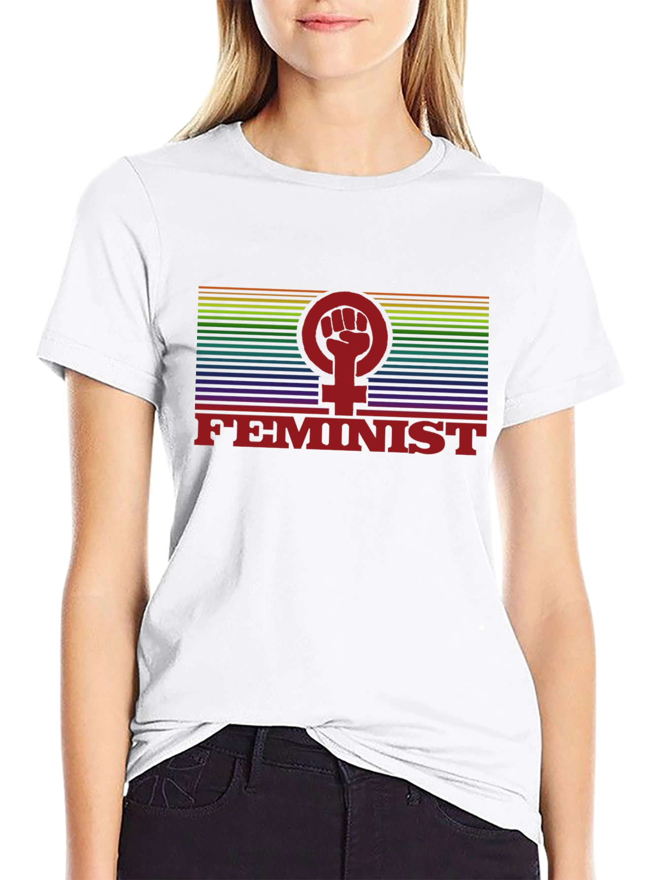 Feminist Rainbow Pride Fist T-Shirt - Black