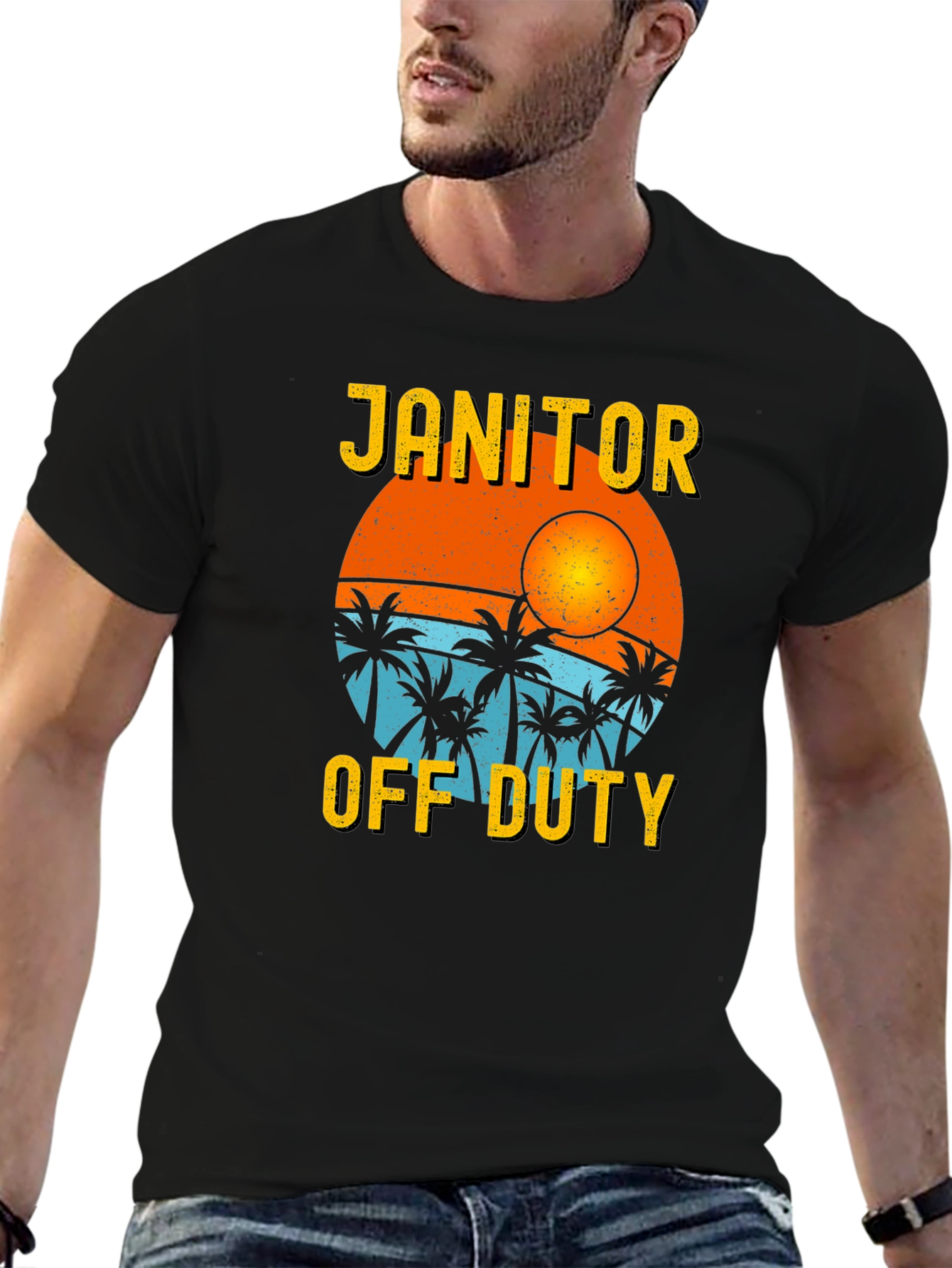 Janitor Off Duty T-Shirt - Beach Sunset Design