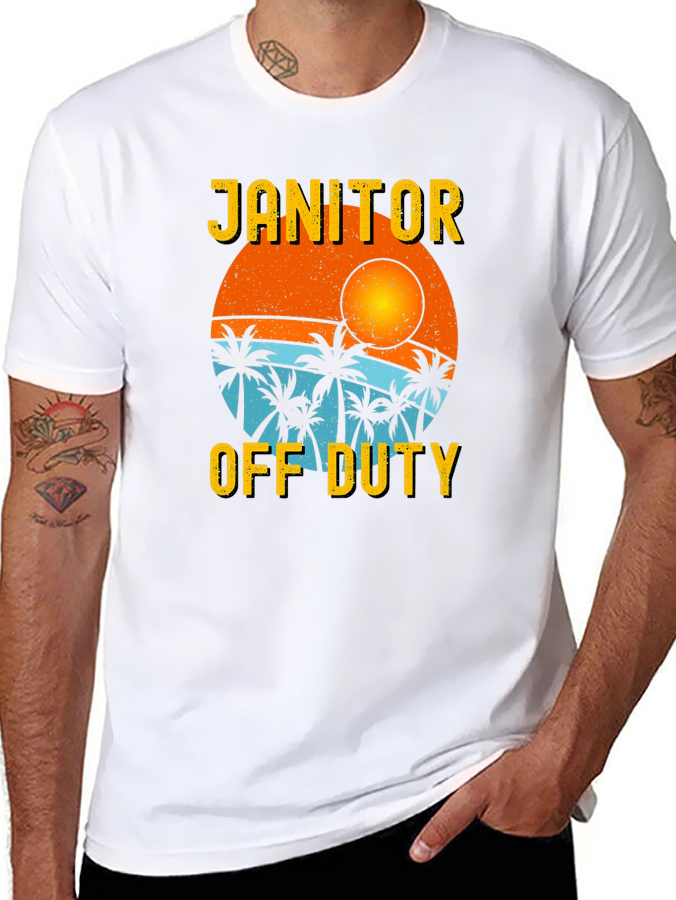 Janitor Off Duty T-Shirt - Beach Sunset Design
