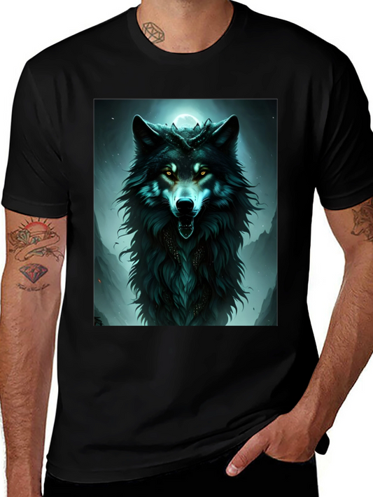 Mystic Wolf Graphic Tee - Black Cotton Comfort