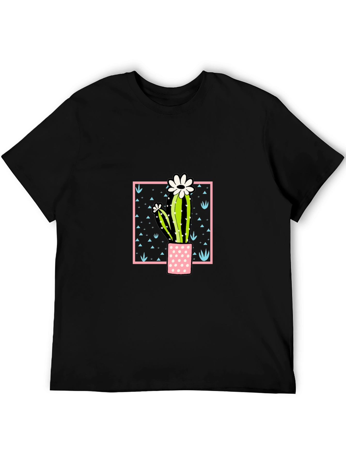 Cactus Flower Graphic Print Black T-Shirt