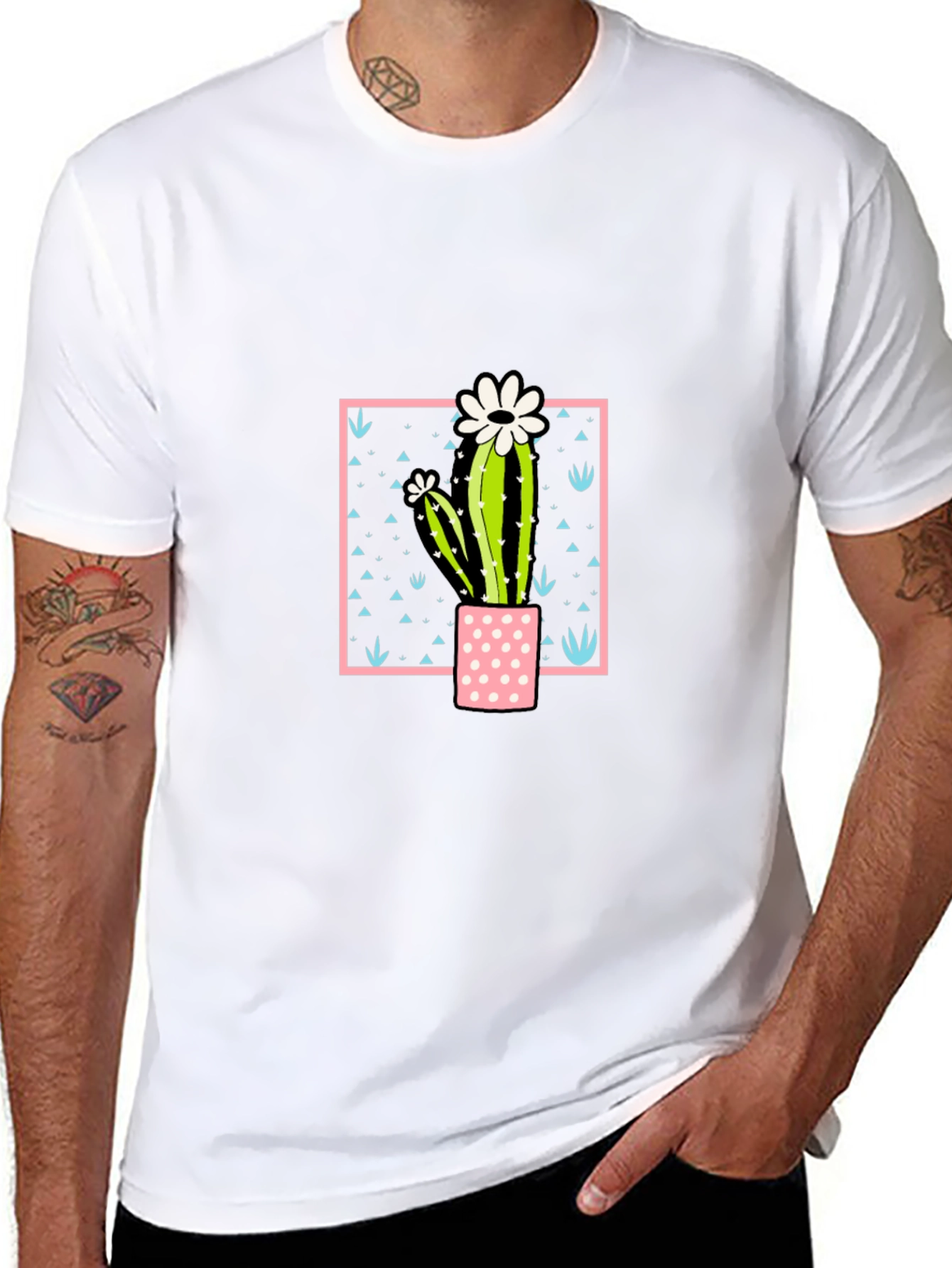 Cactus Flower Graphic Print Black T-Shirt