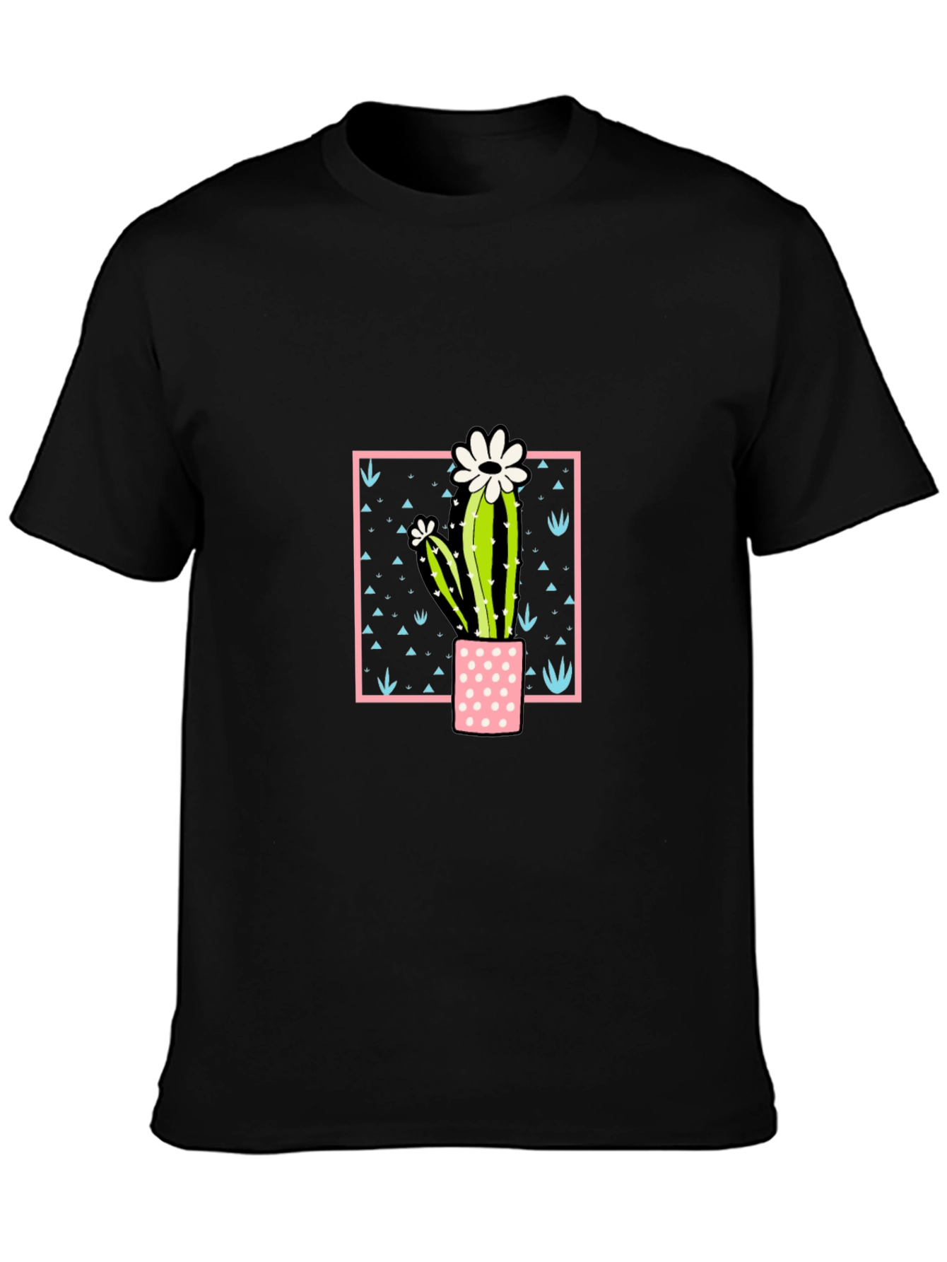 Cactus Flower Graphic Print Black T-Shirt