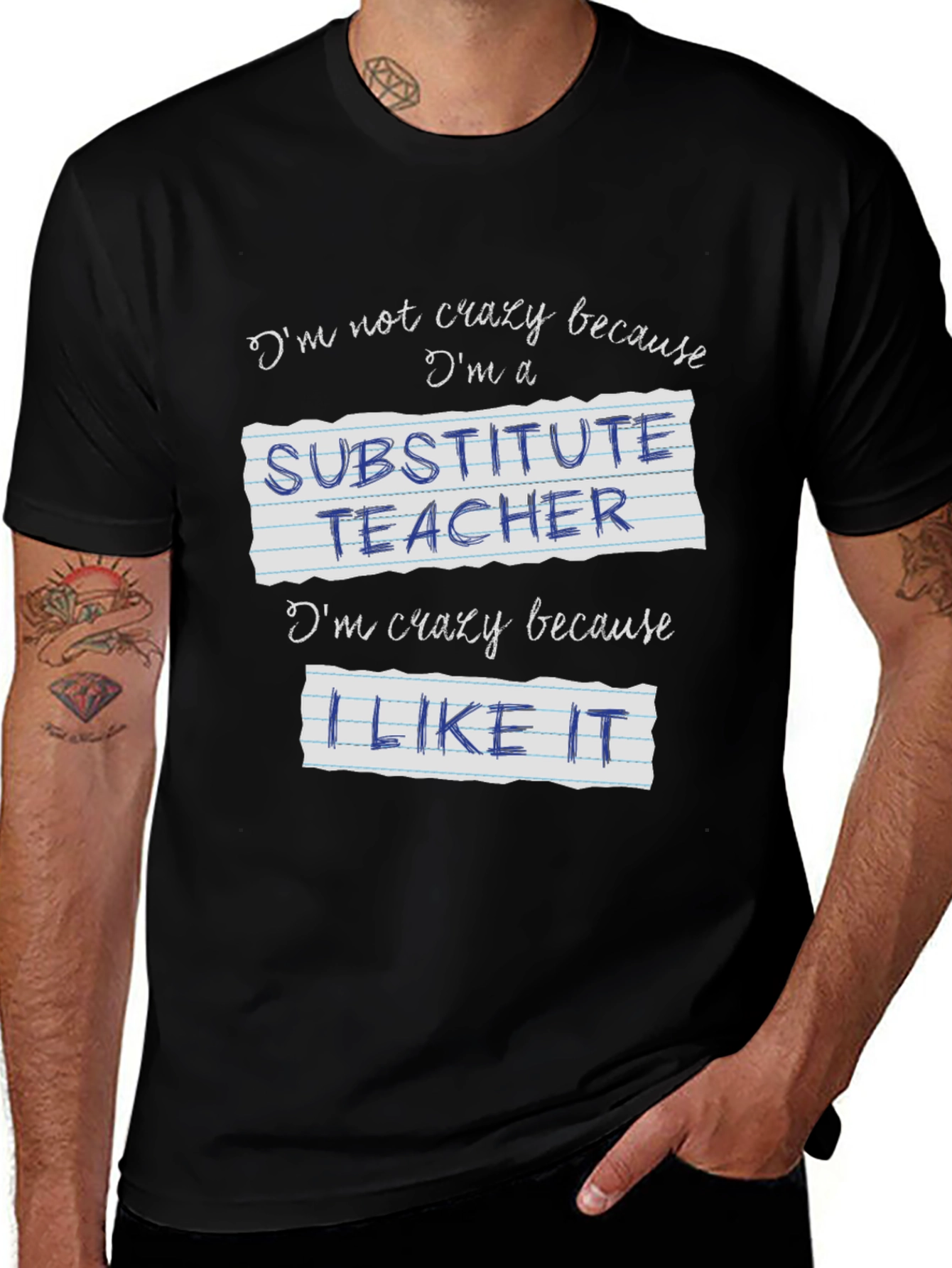 Crazy Substitute Teacher Black Graphic T-Shirt