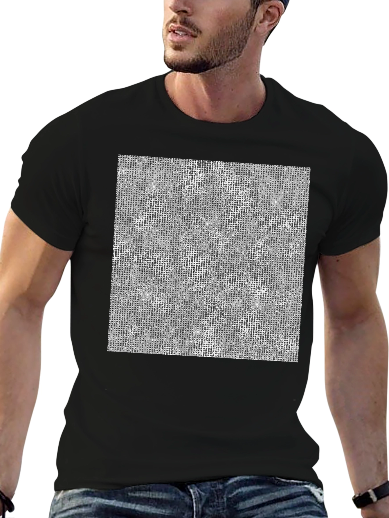 Modern Grid Pattern Black T-Shirt