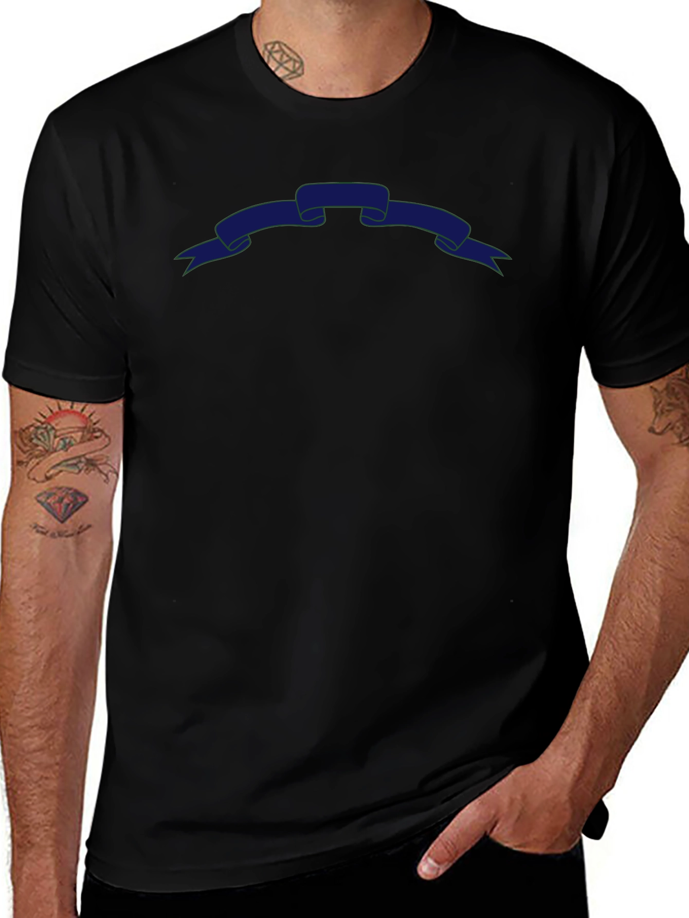 Mens Black T-Shirt with Blue Banner Graphic