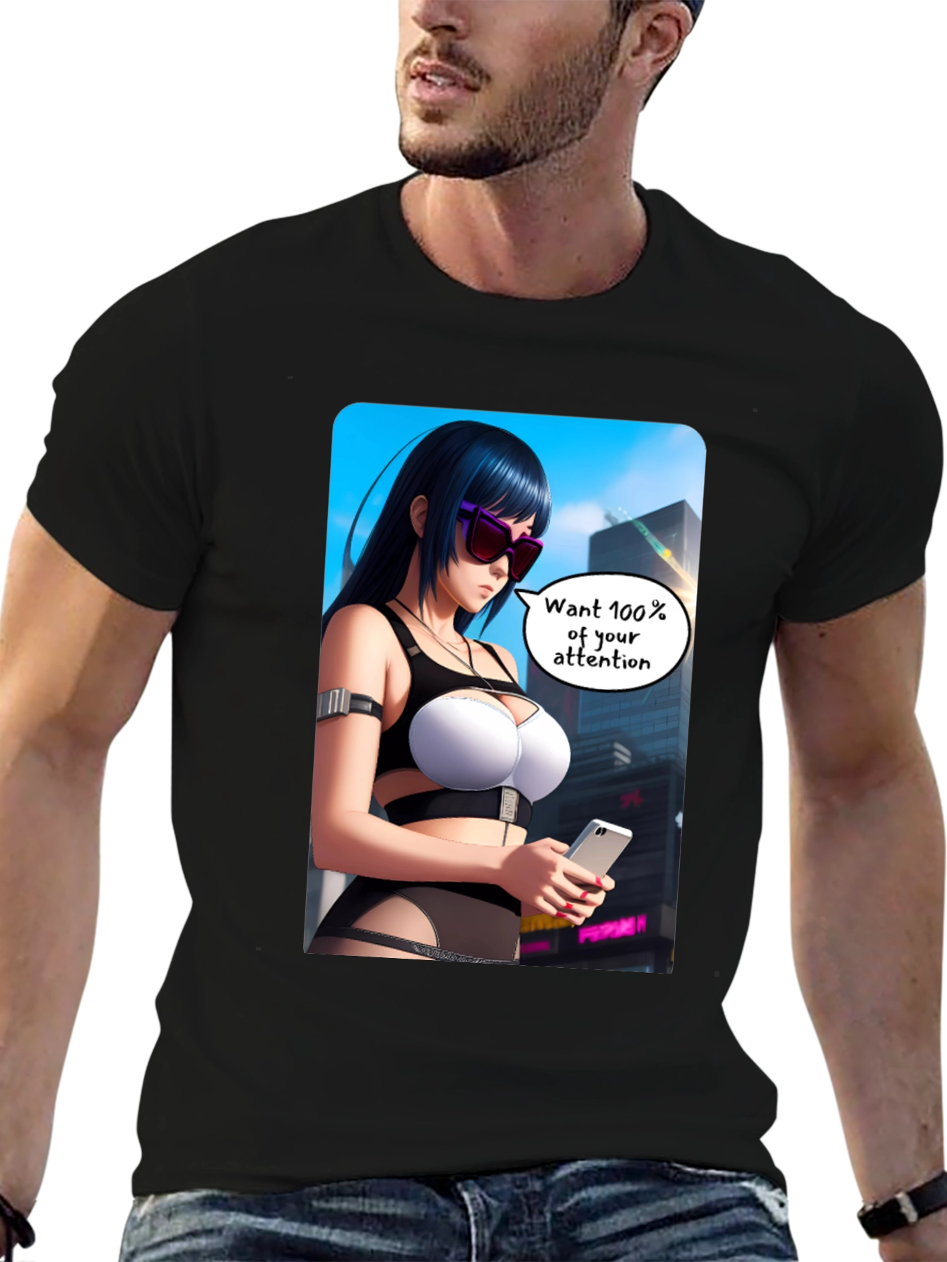 Anime Girl Graphic T-Shirt - 100% Attention