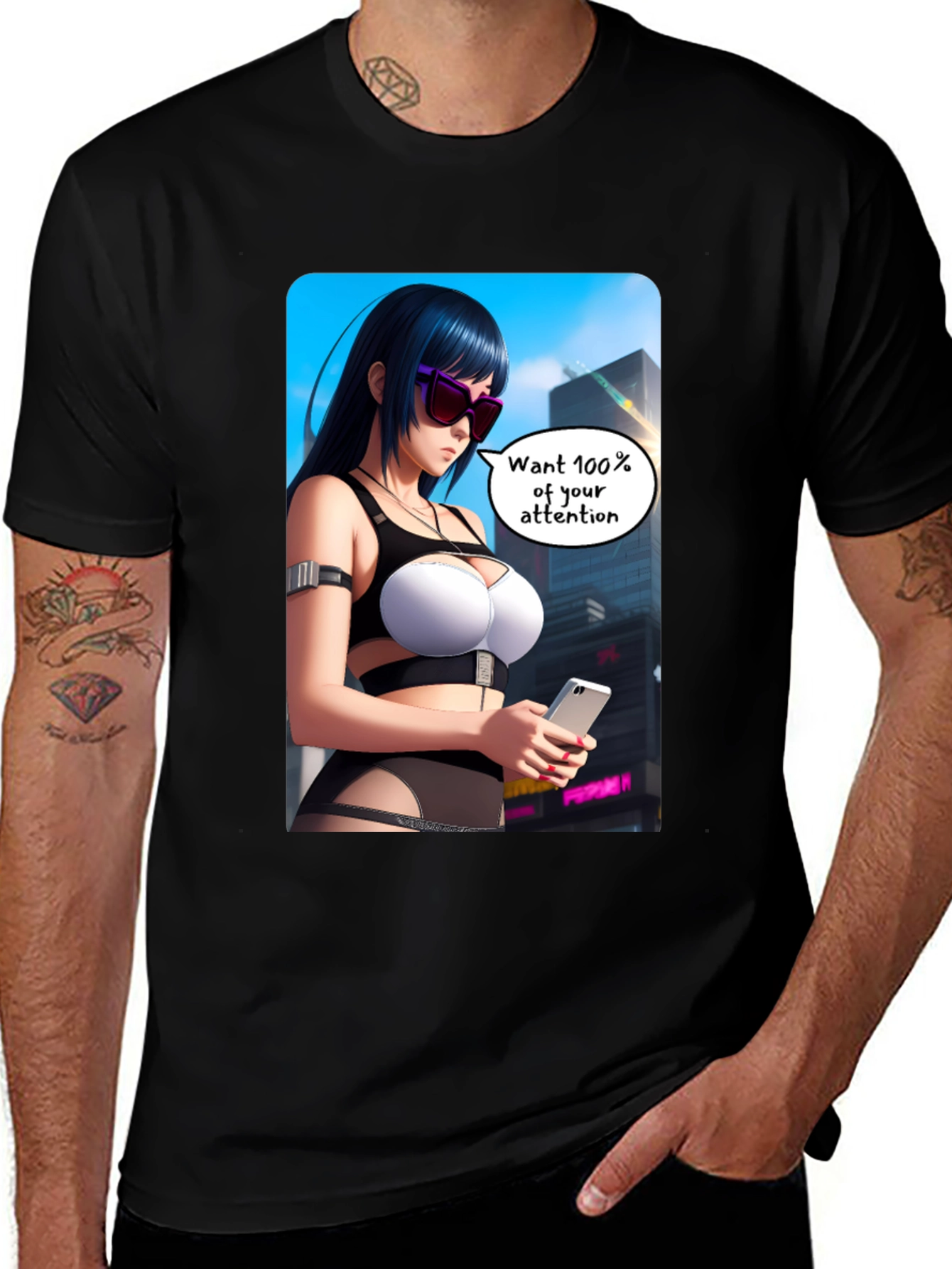 Anime Girl Graphic T-Shirt - 100% Attention