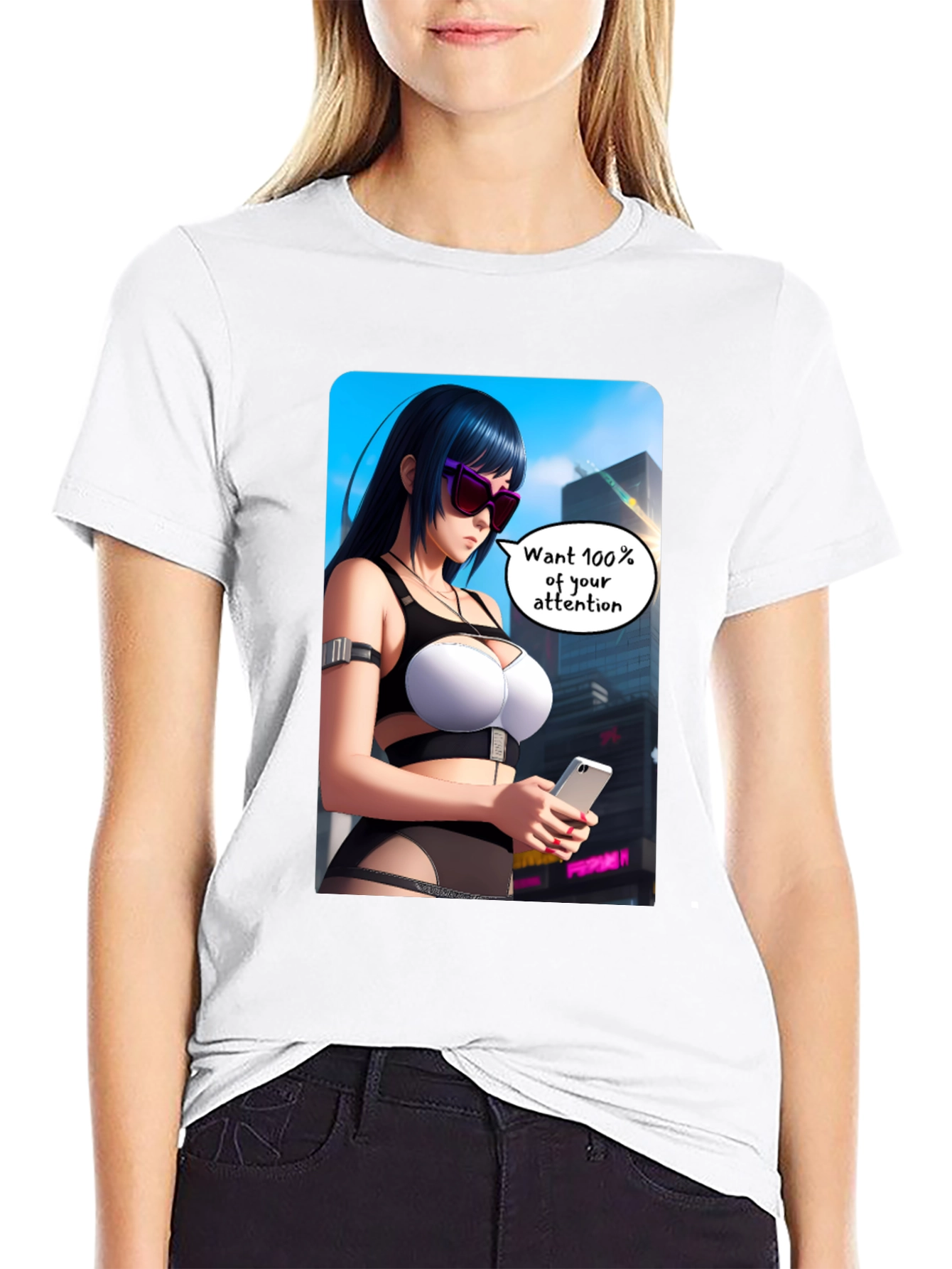 Anime Girl Graphic T-Shirt - 100% Attention
