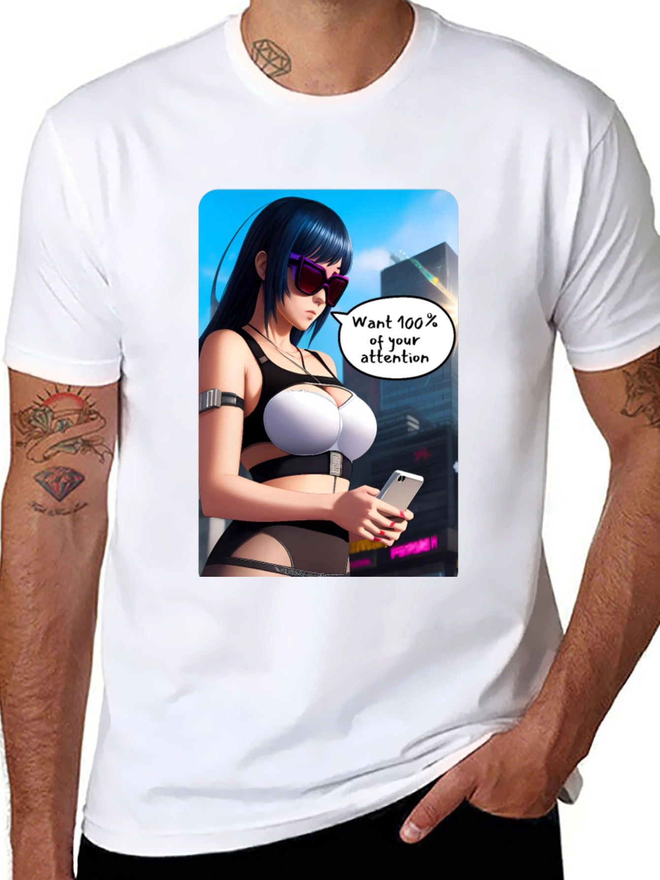 Anime Girl Graphic T-Shirt - 100% Attention