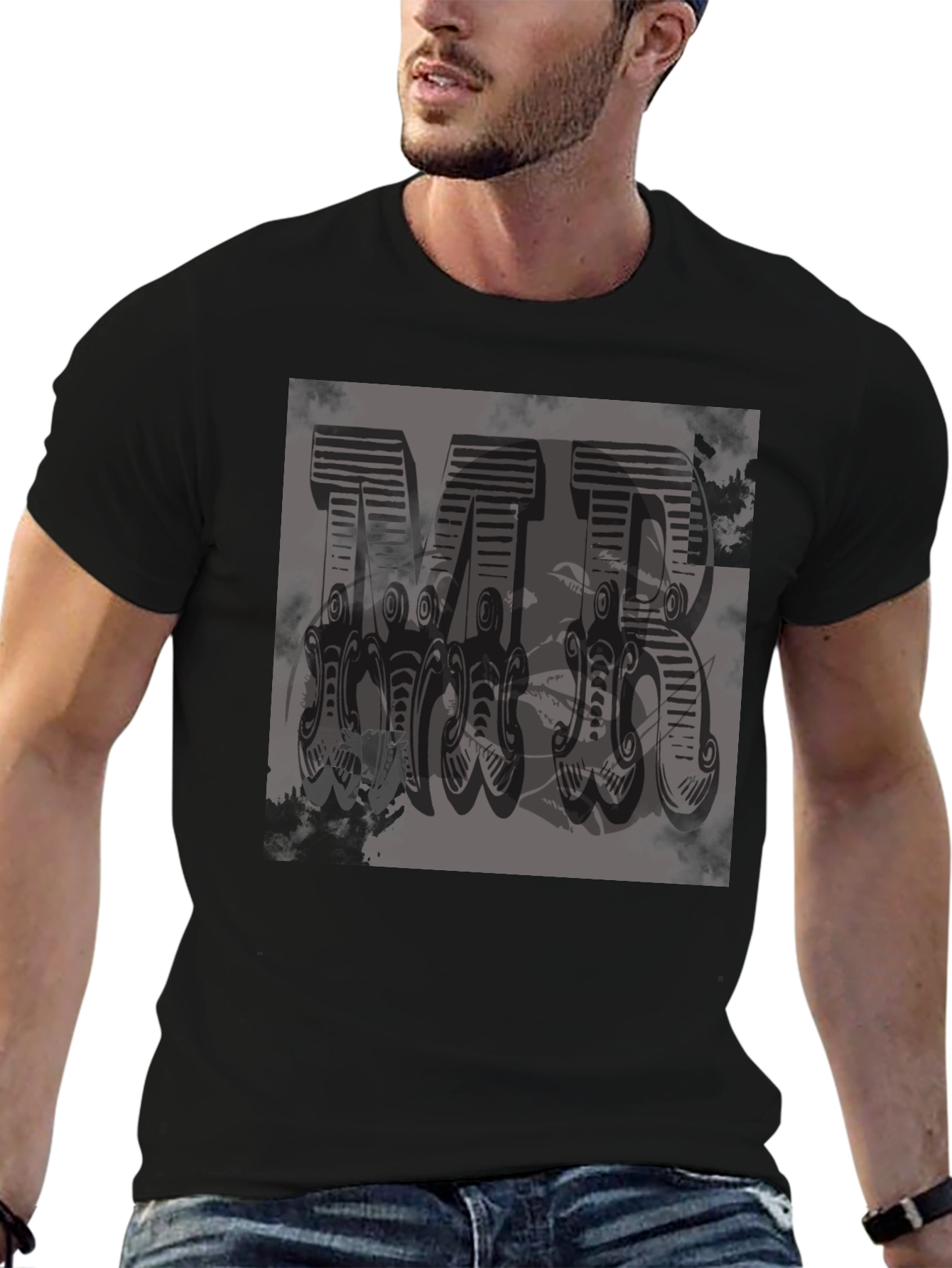 MR Graphic Print Black T-Shirt
