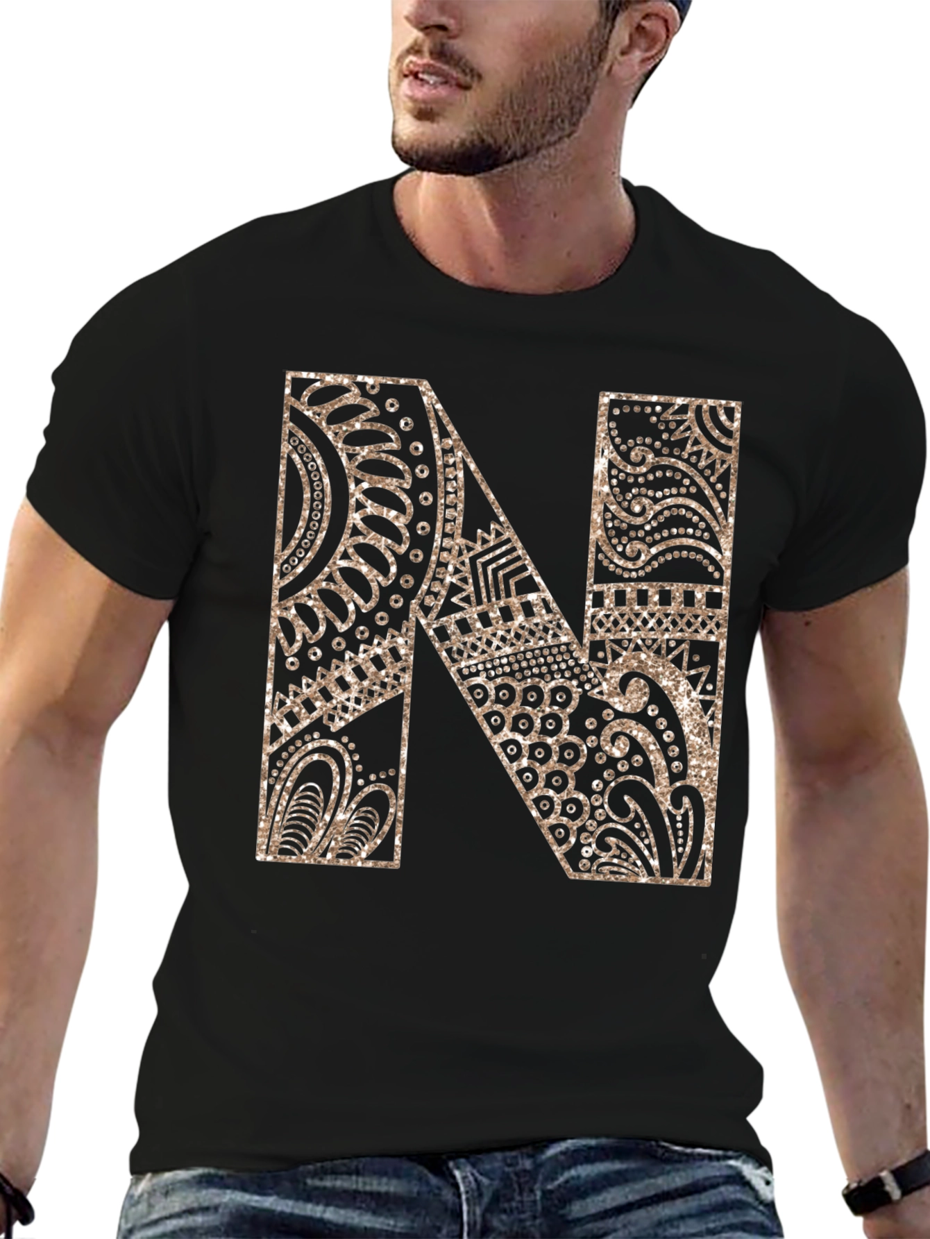 Letter N Graphic Tee - Black