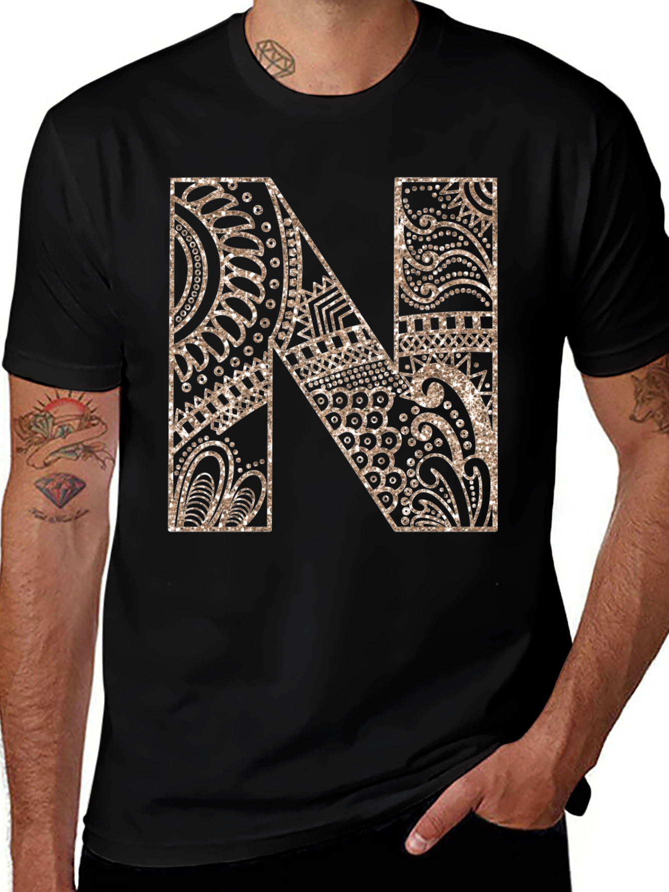 Letter N Graphic Tee - Black