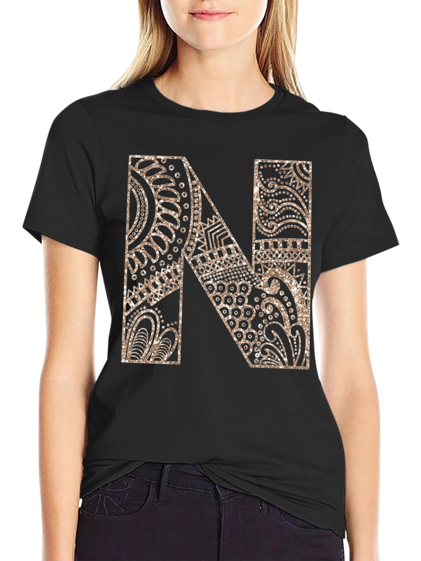 Letter N Graphic Tee - Black