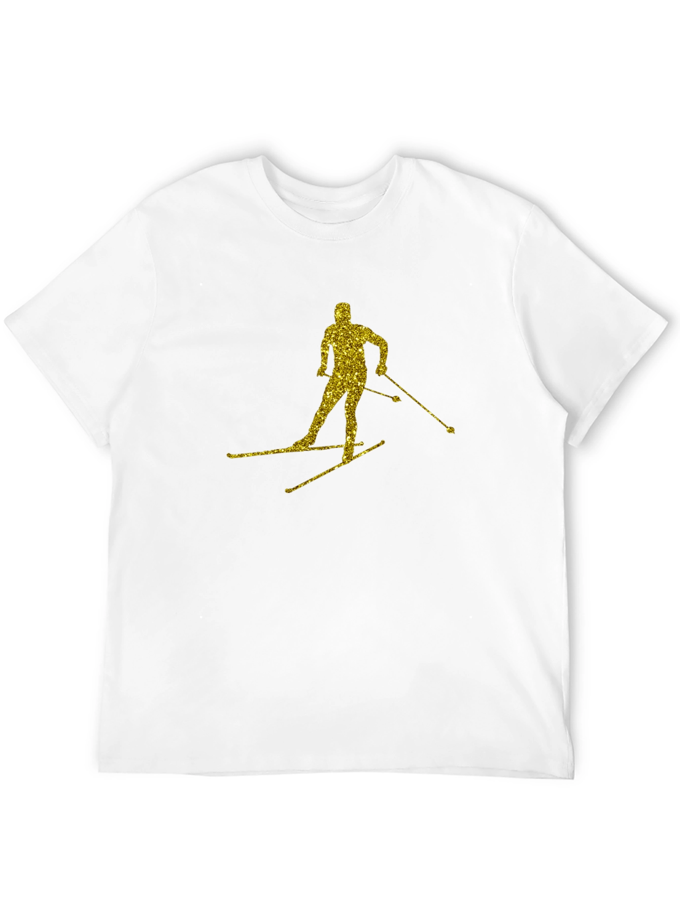 Gold Glitter Skier Black T-Shirt