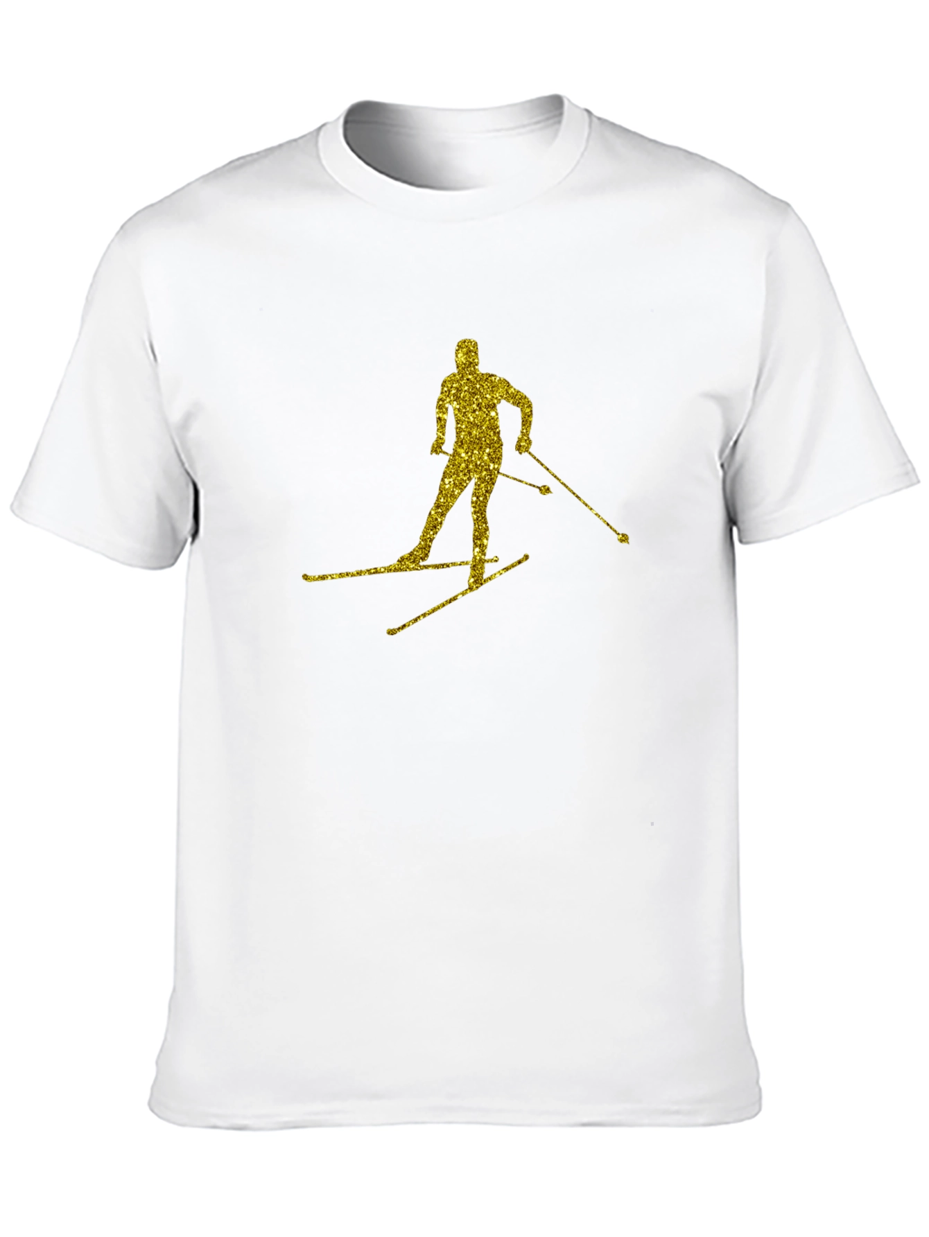 Gold Glitter Skier Black T-Shirt
