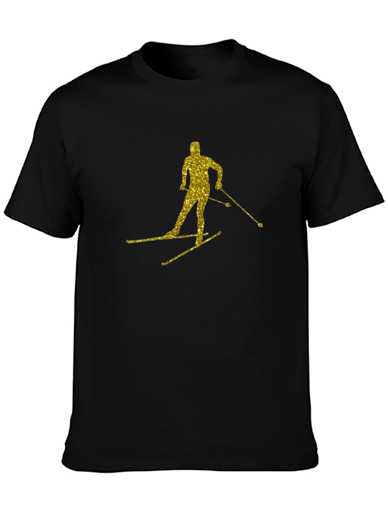 Gold Glitter Skier Black T-Shirt