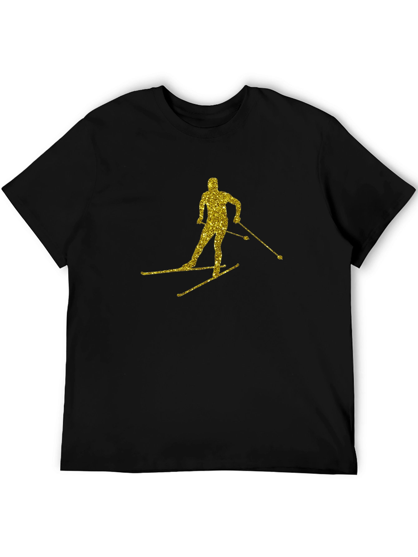 Gold Glitter Skier Black T-Shirt