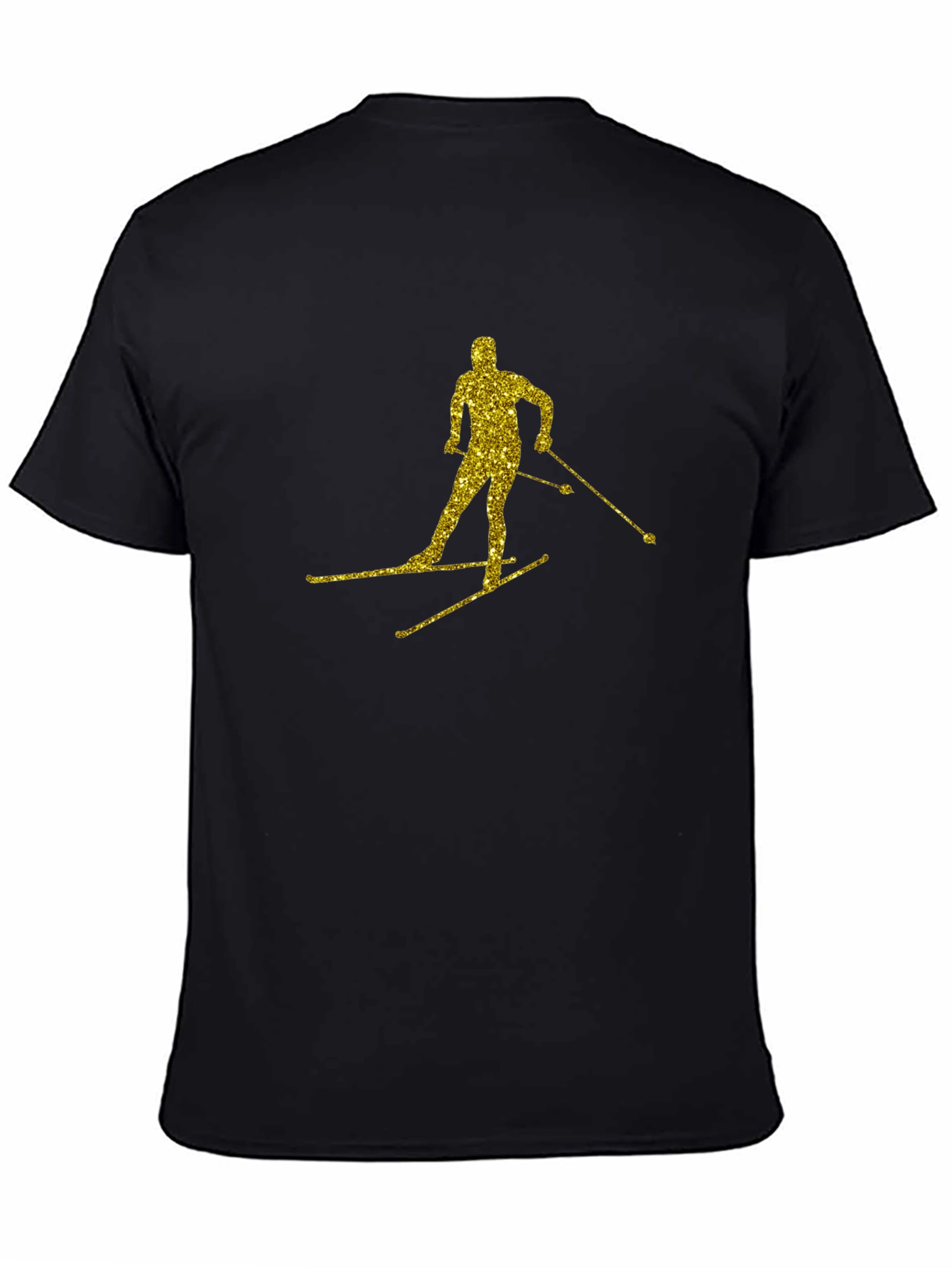 Gold Glitter Skier Black T-Shirt