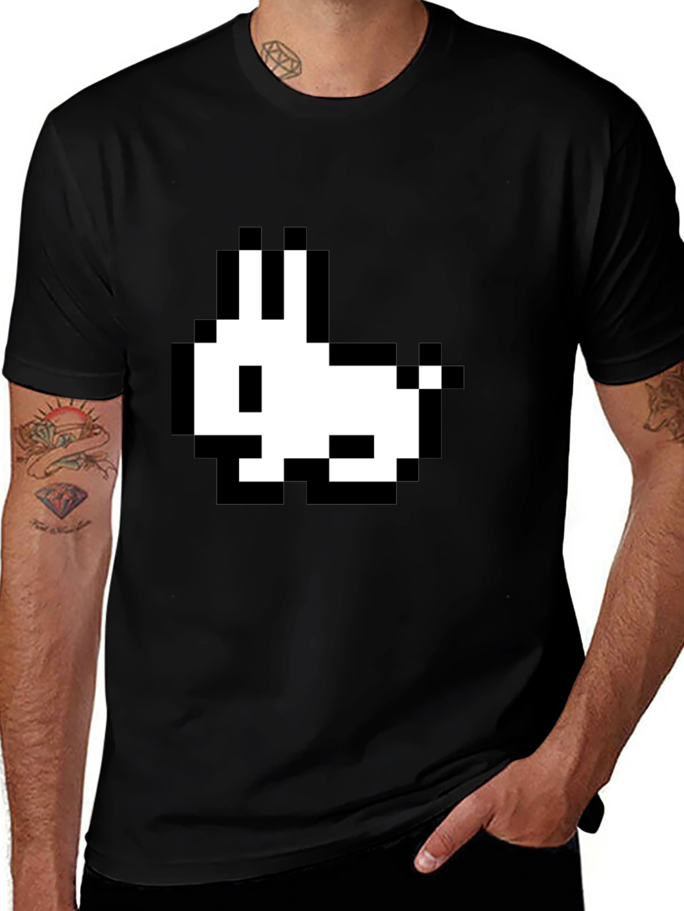 Pixel Rabbit Black T-Shirt - Retro Gaming Style