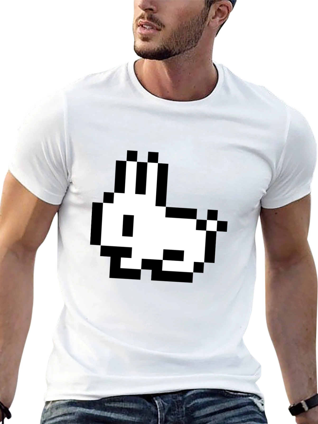 Pixel Rabbit Black T-Shirt - Retro Gaming Style