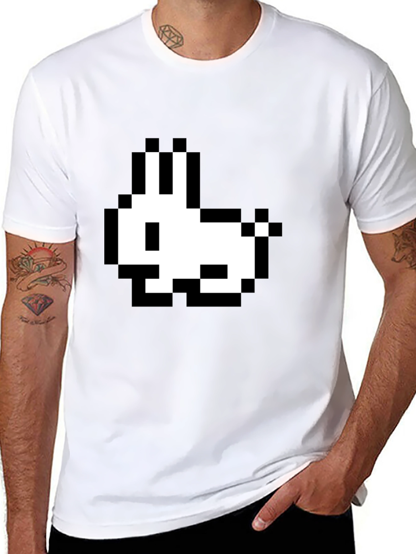Pixel Rabbit Black T-Shirt - Retro Gaming Style