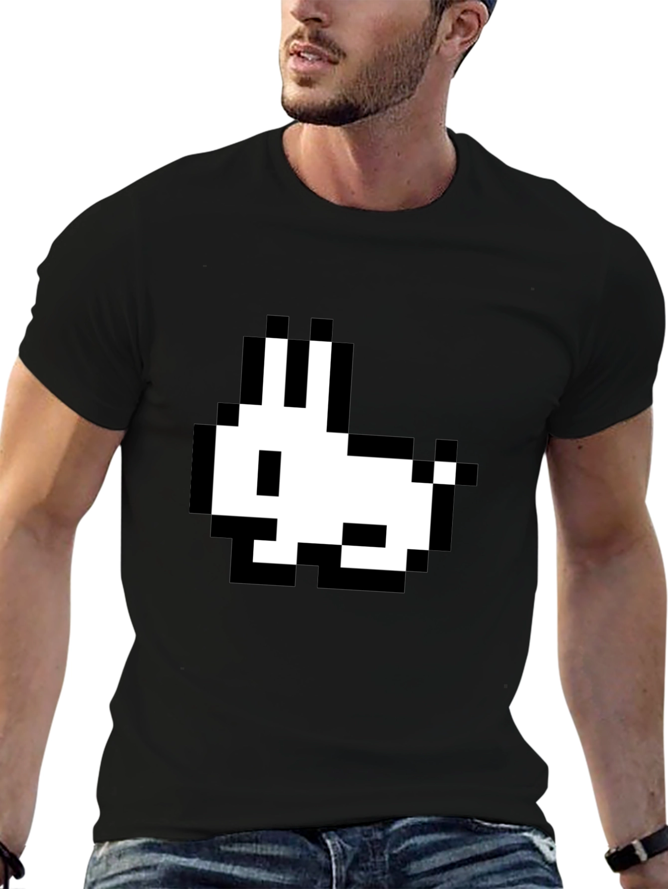 Pixel Rabbit Black T-Shirt - Retro Gaming Style