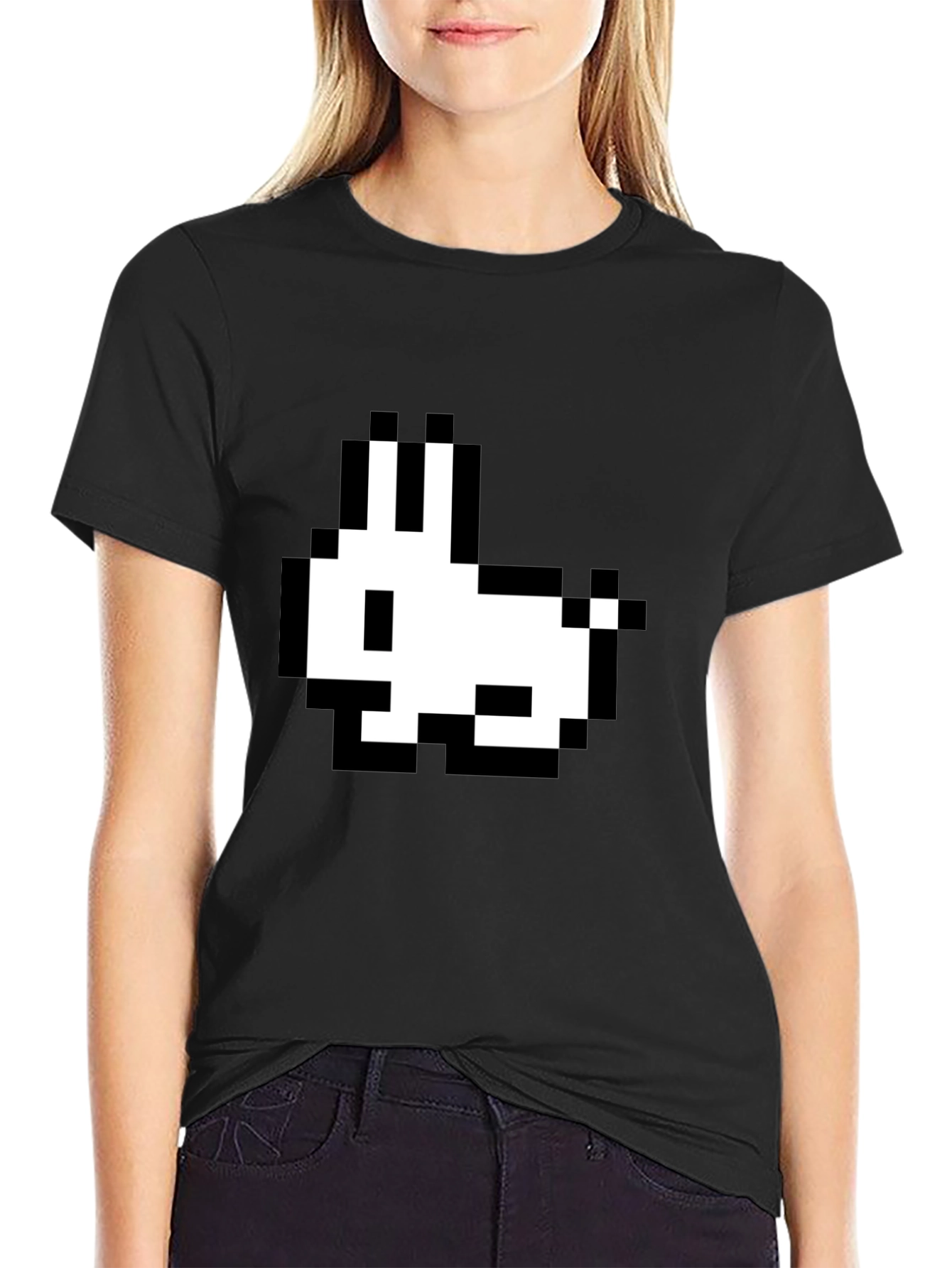 Pixel Rabbit Black T-Shirt - Retro Gaming Style