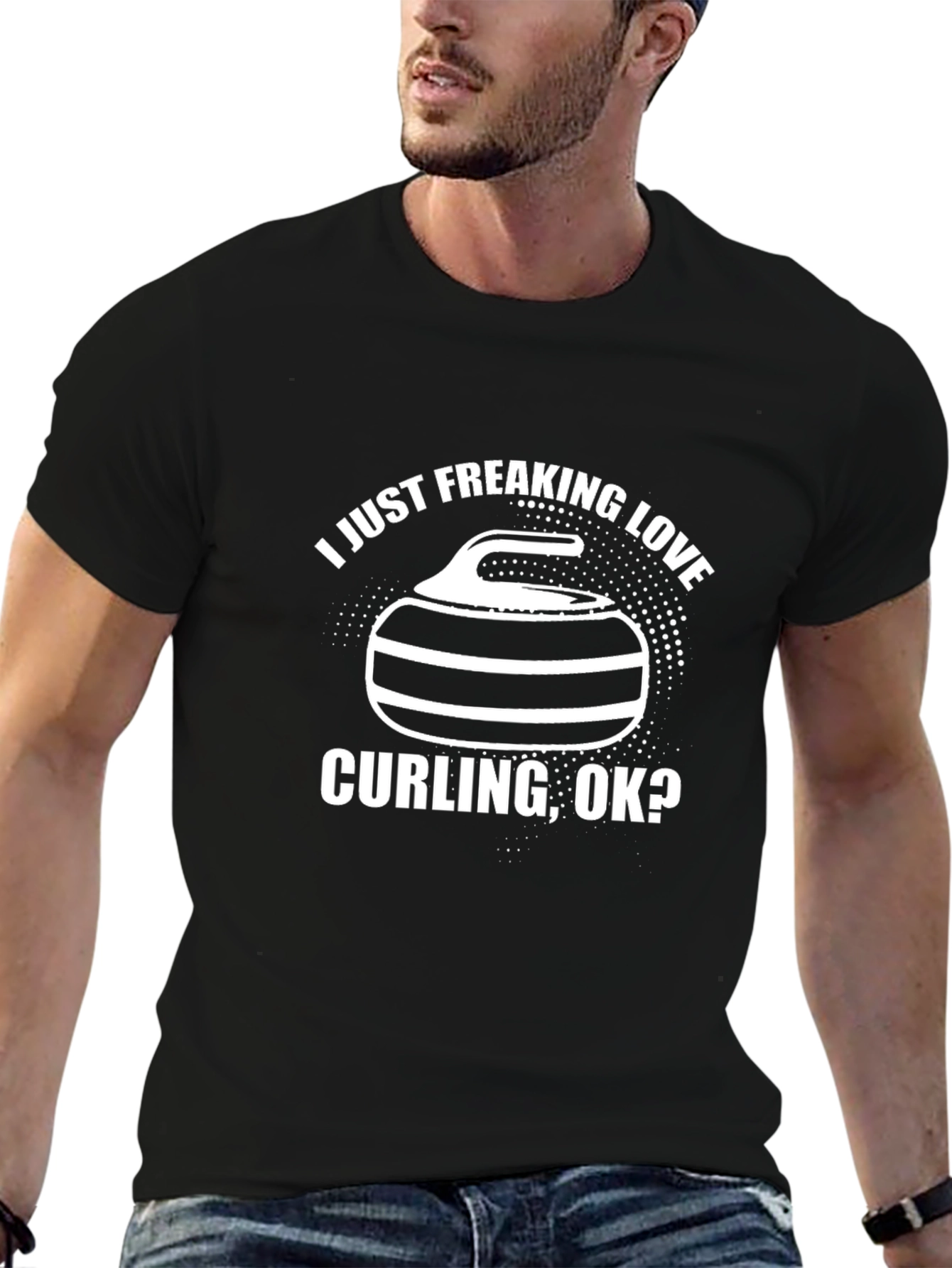 Curling Love Graphic Tee - Black Cotton T-Shirt