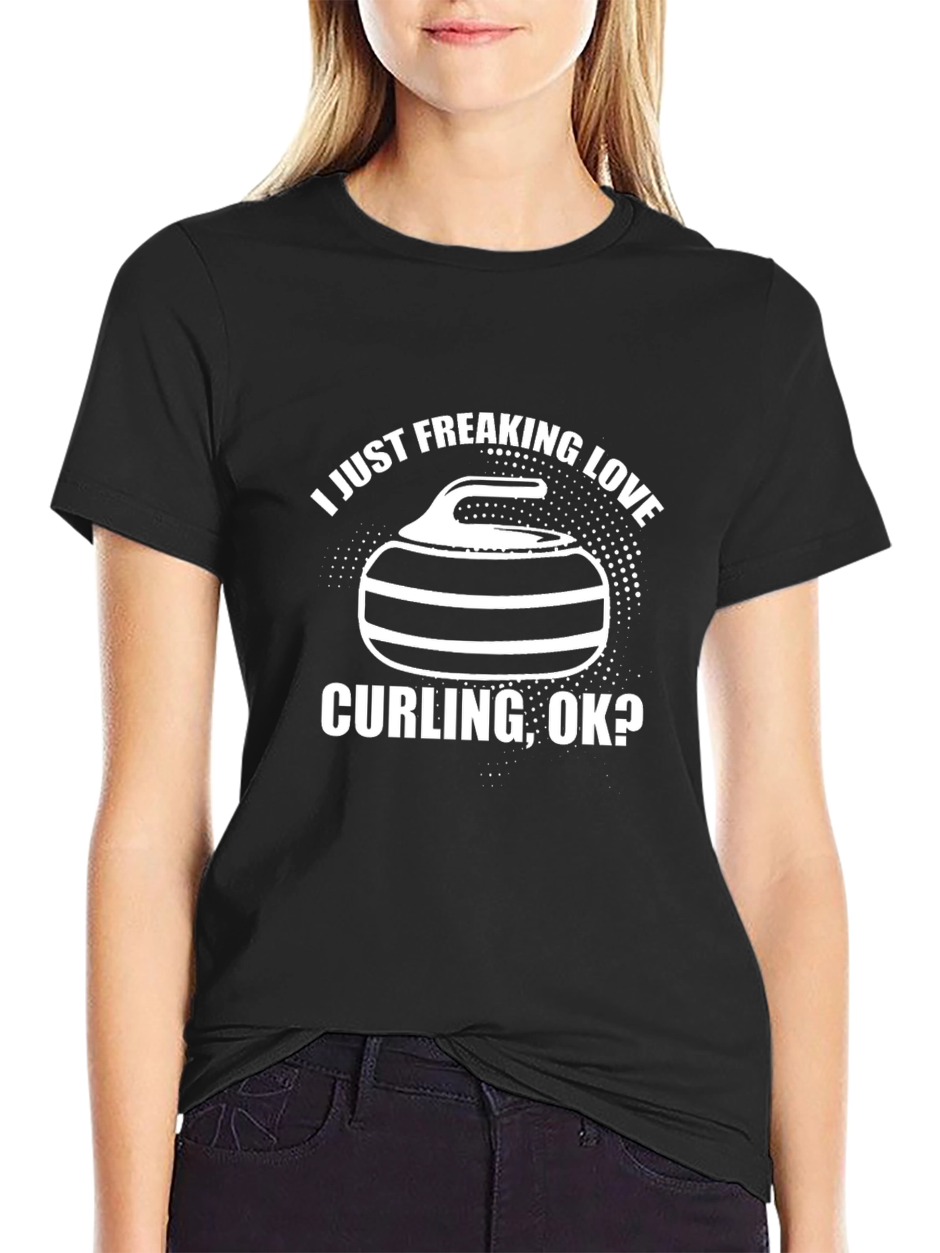 Curling Love Graphic Tee - Black Cotton T-Shirt