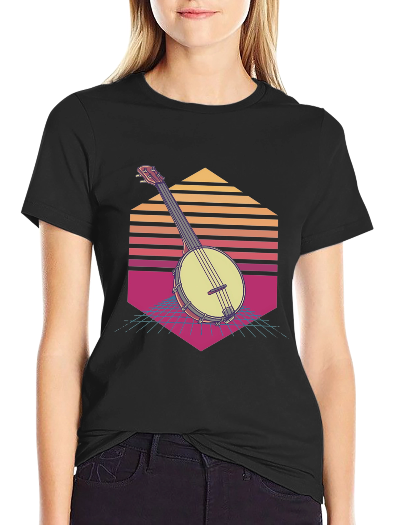 Retro Banjo Sunset T-Shirt - Musical Vibes