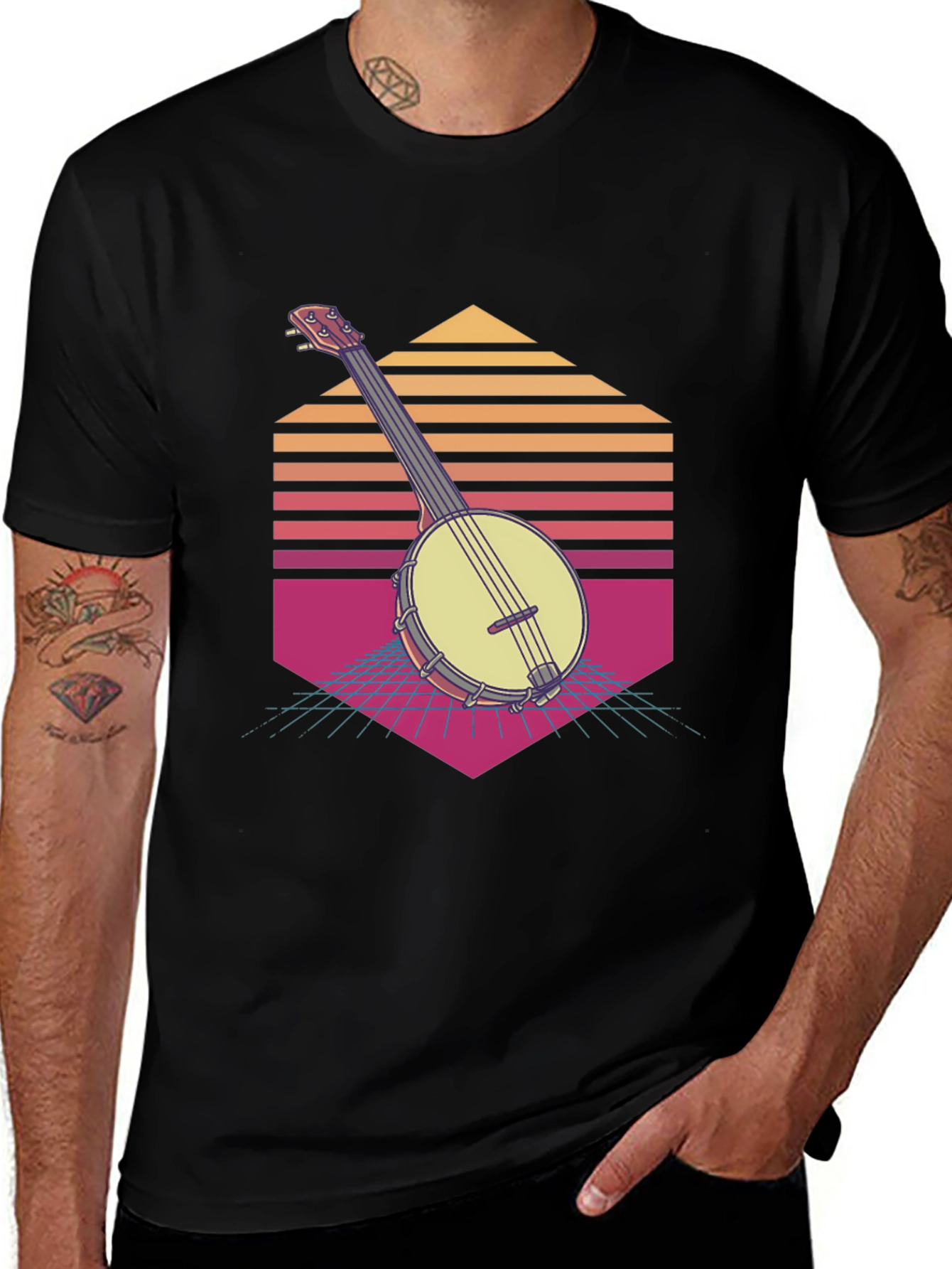 Retro Banjo Sunset T-Shirt - Musical Vibes
