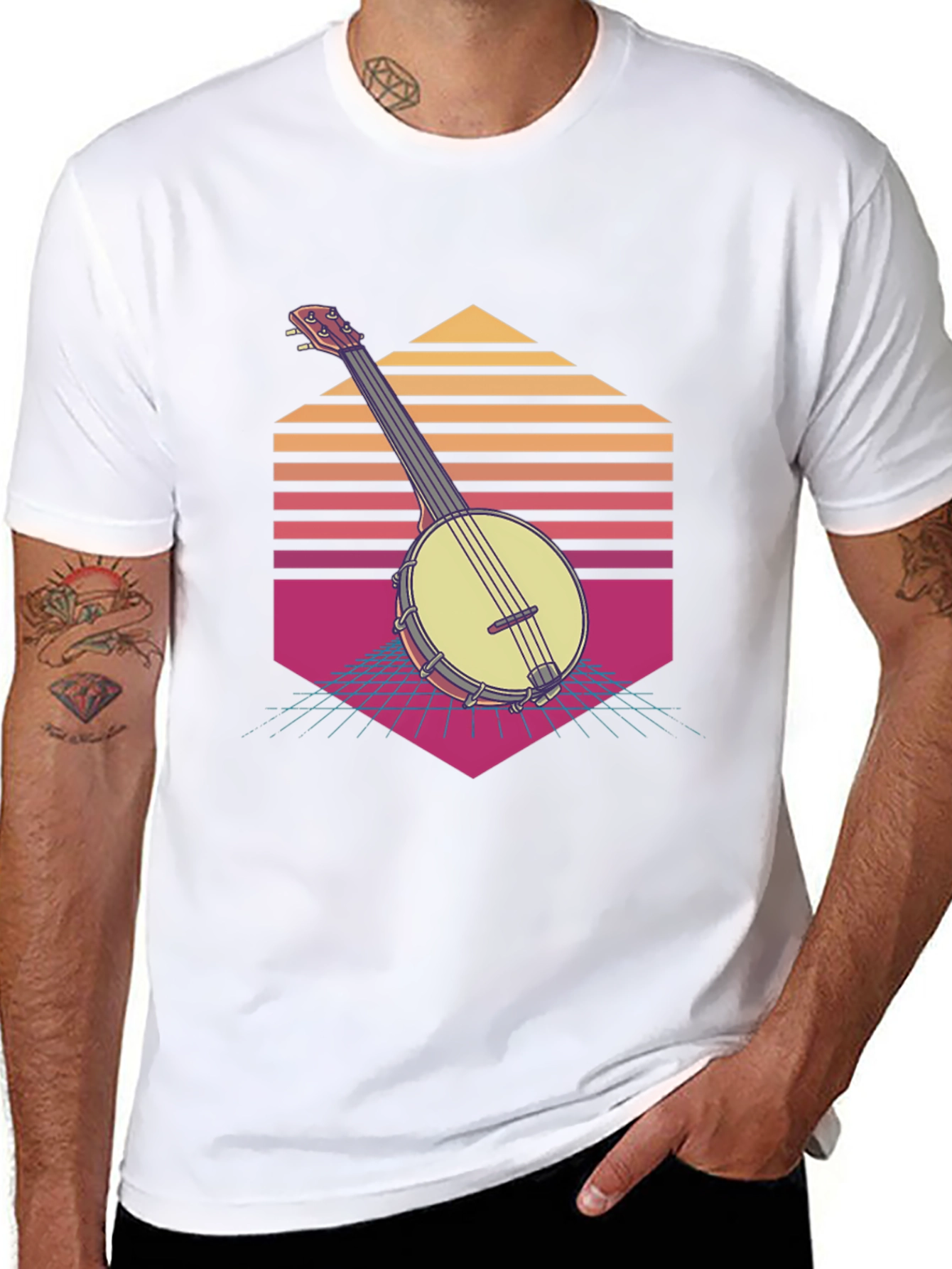 Retro Banjo Sunset T-Shirt - Musical Vibes
