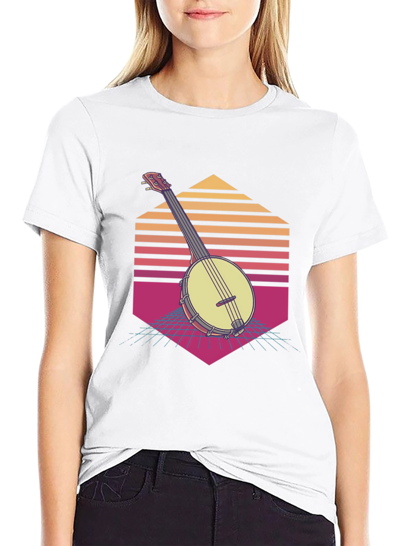 Retro Banjo Sunset T-Shirt - Musical Vibes