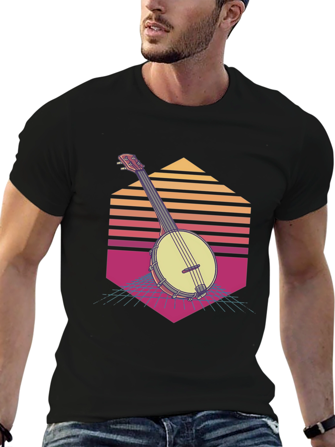 Retro Banjo Sunset T-Shirt - Musical Vibes