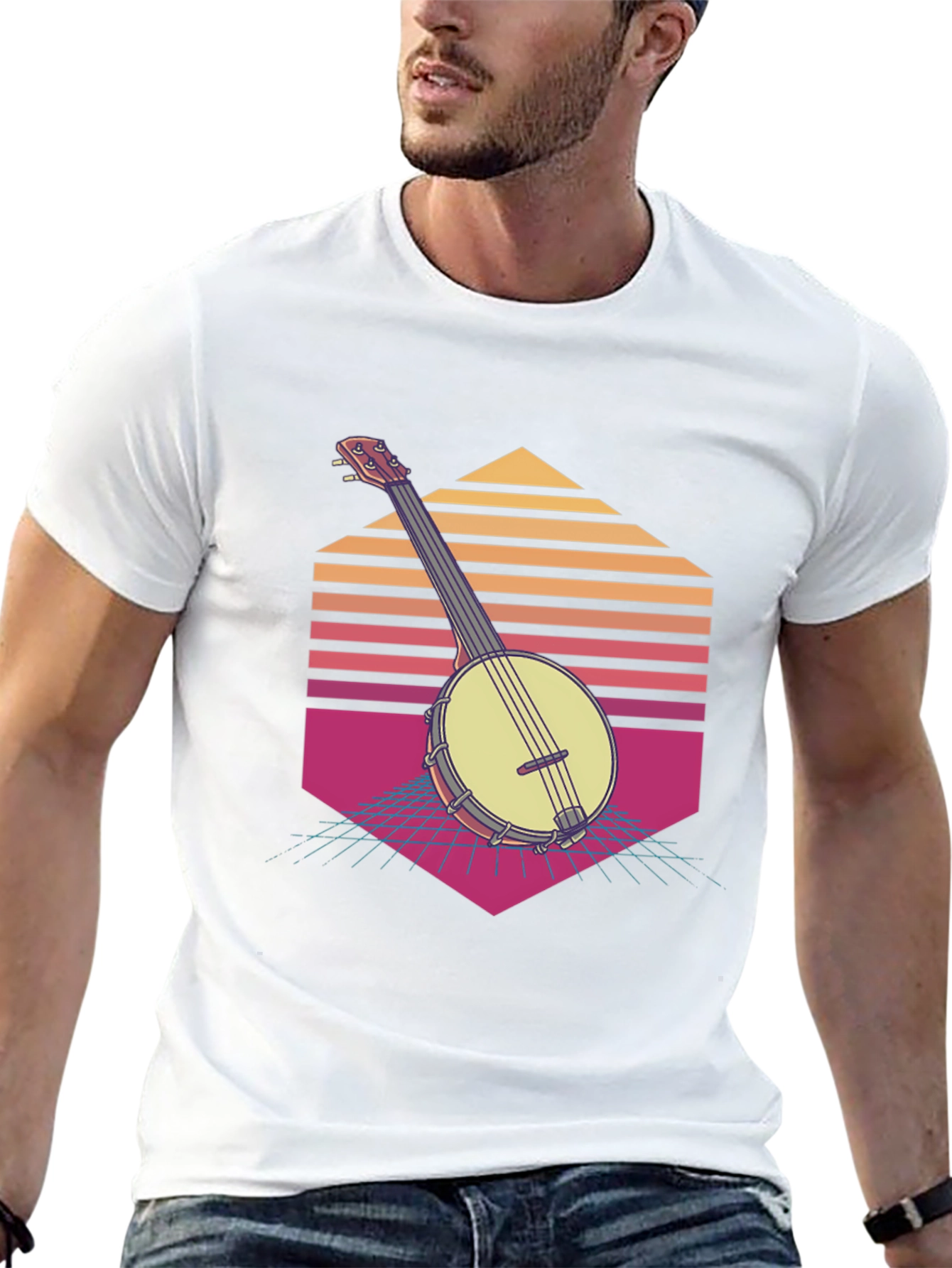 Retro Banjo Sunset T-Shirt - Musical Vibes
