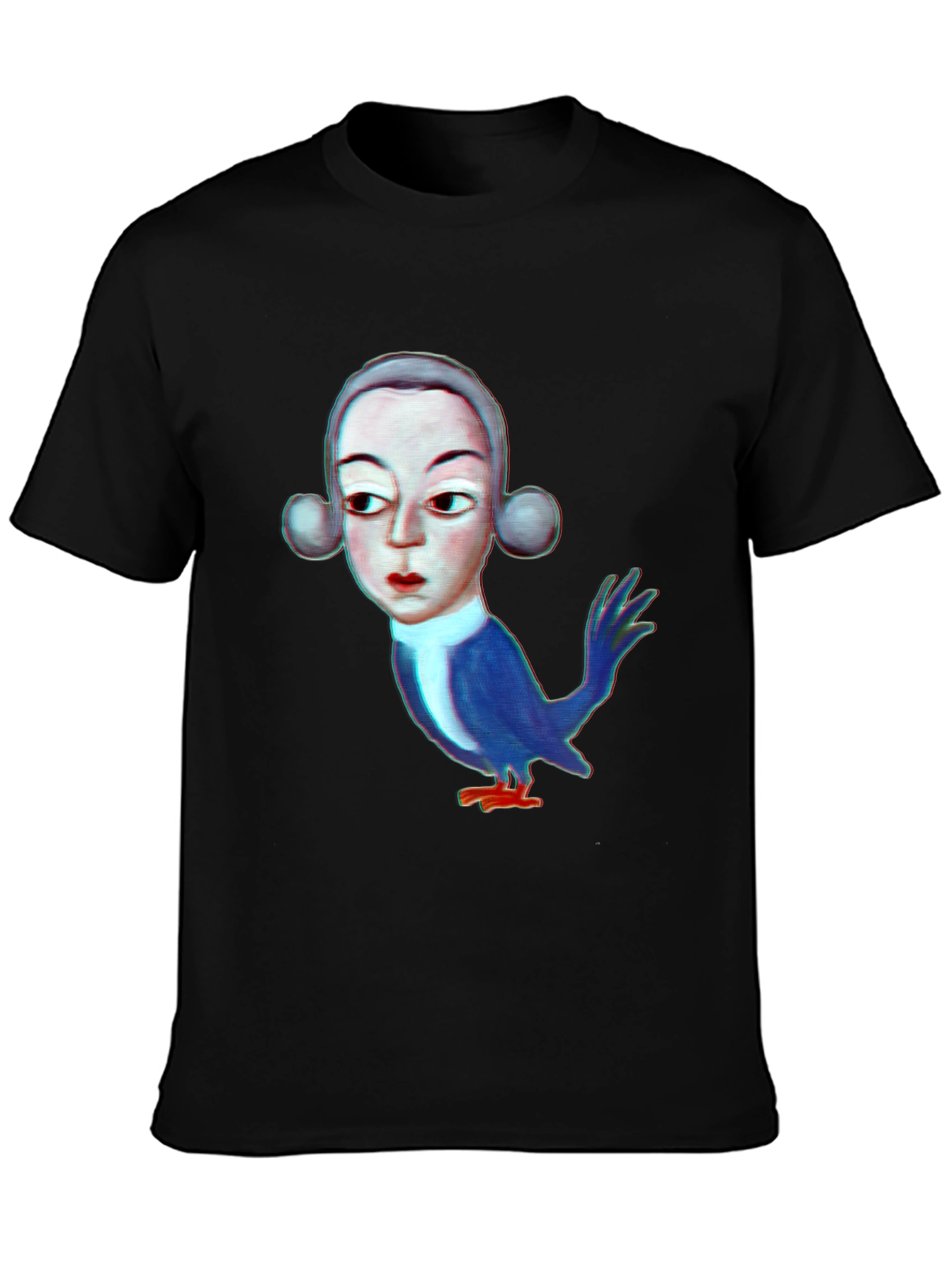 Unique Bird Man Graphic Print Black T-Shirt