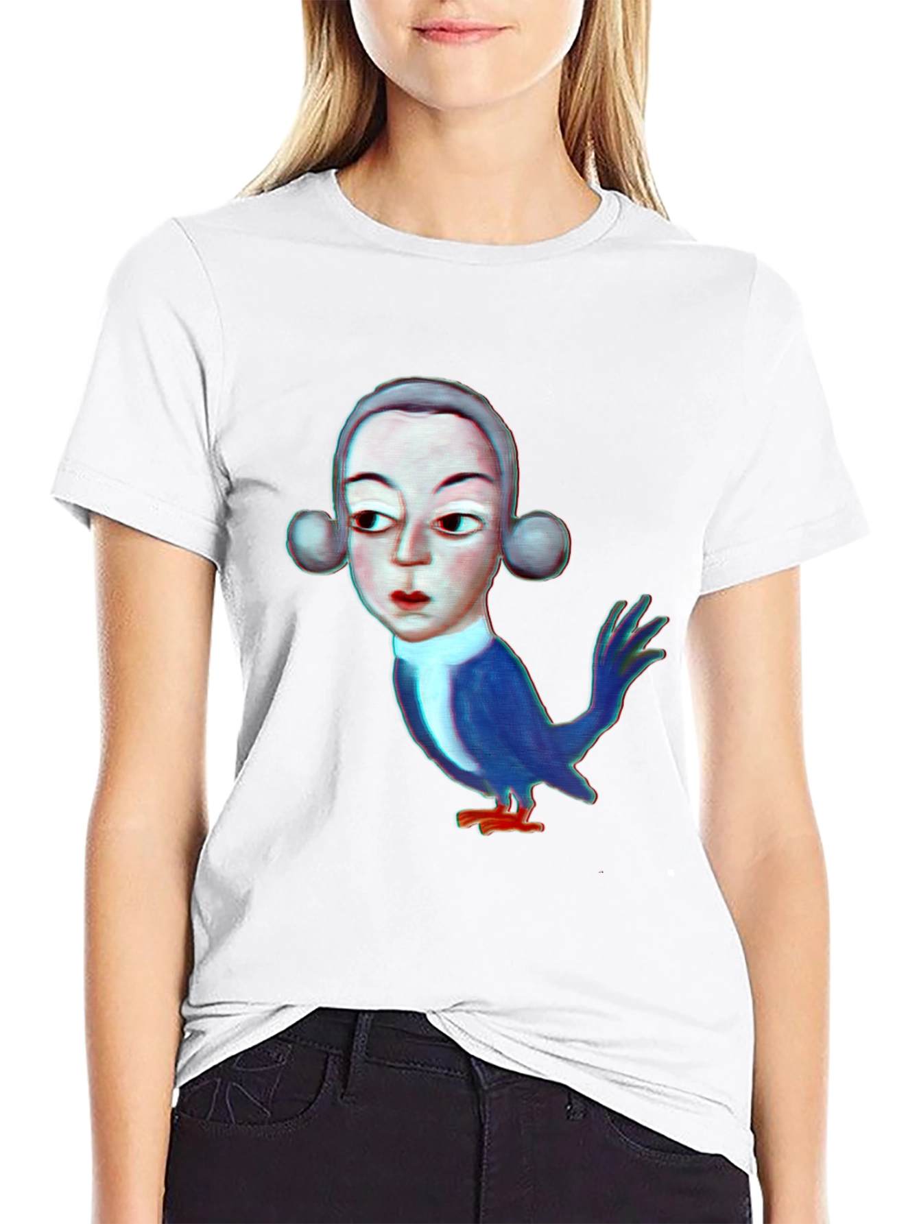 Unique Bird Man Graphic Print Black T-Shirt