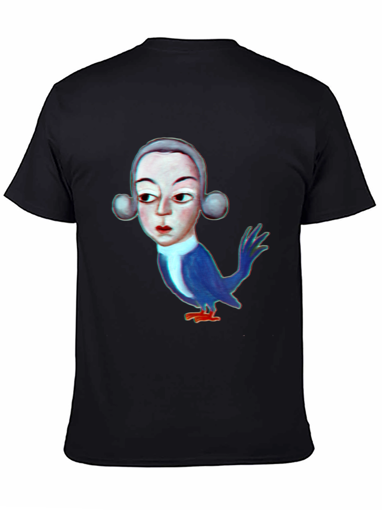 Unique Bird Man Graphic Print Black T-Shirt