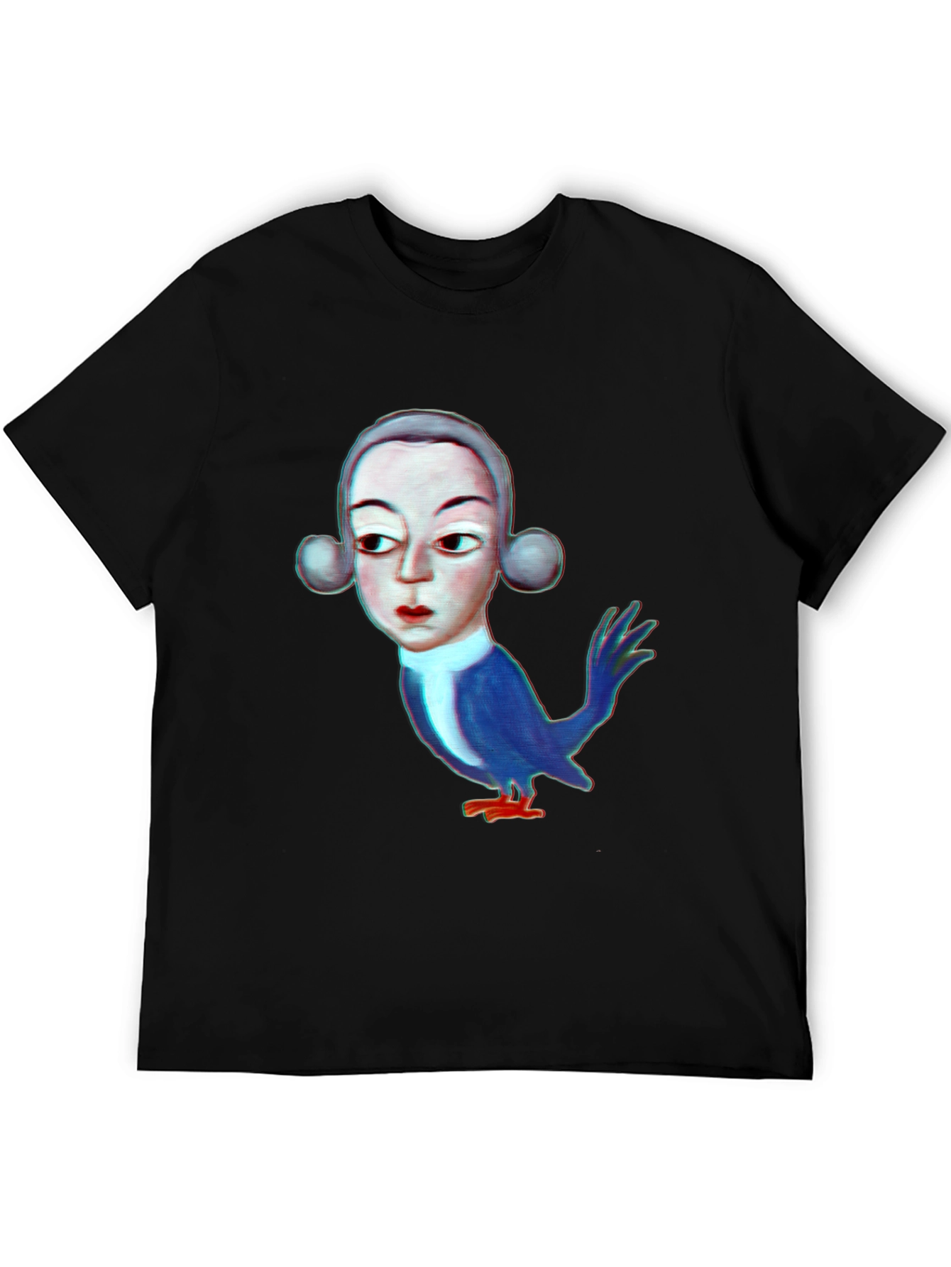 Unique Bird Man Graphic Print Black T-Shirt