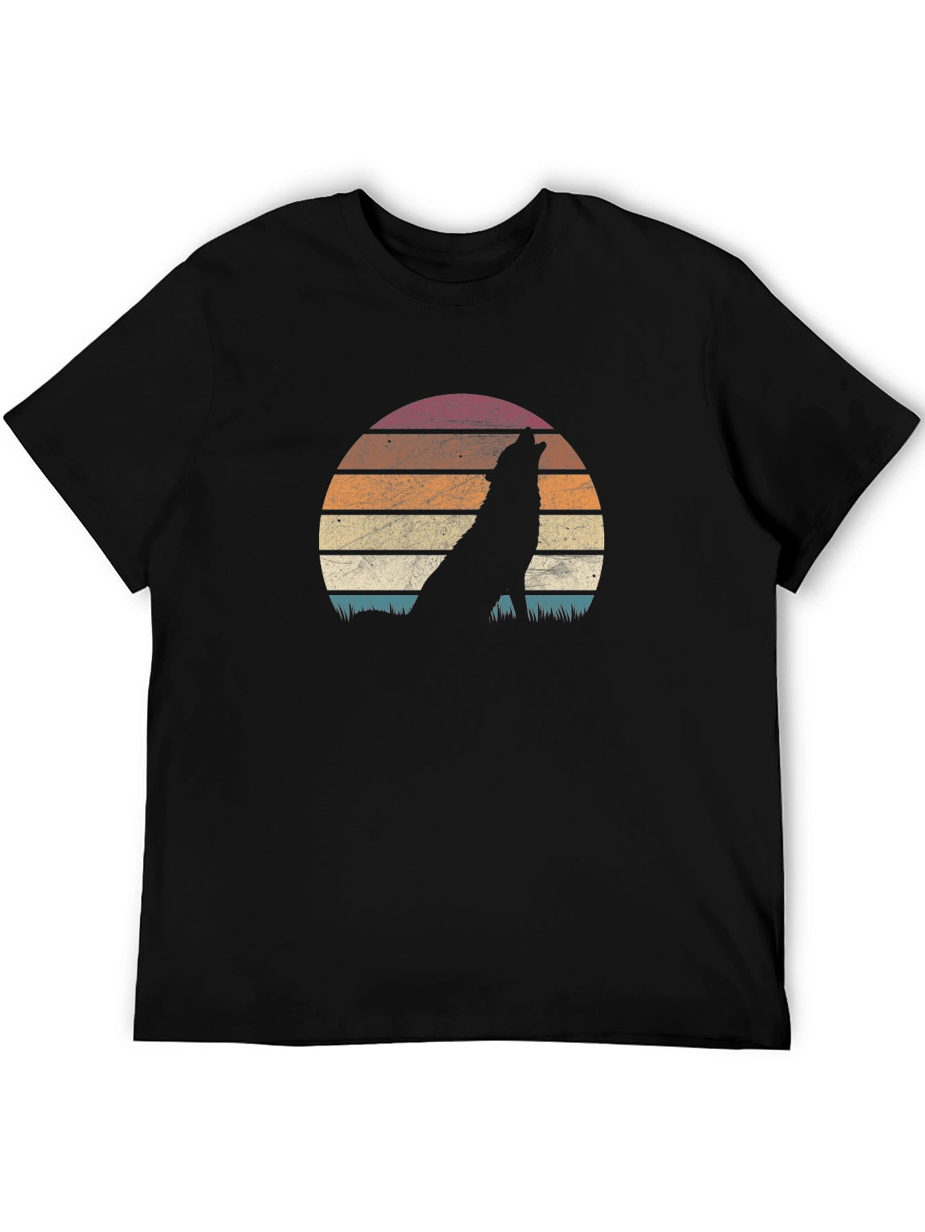 Wolf Silhouette Sunset Graphic Tee - Black T-Shirt