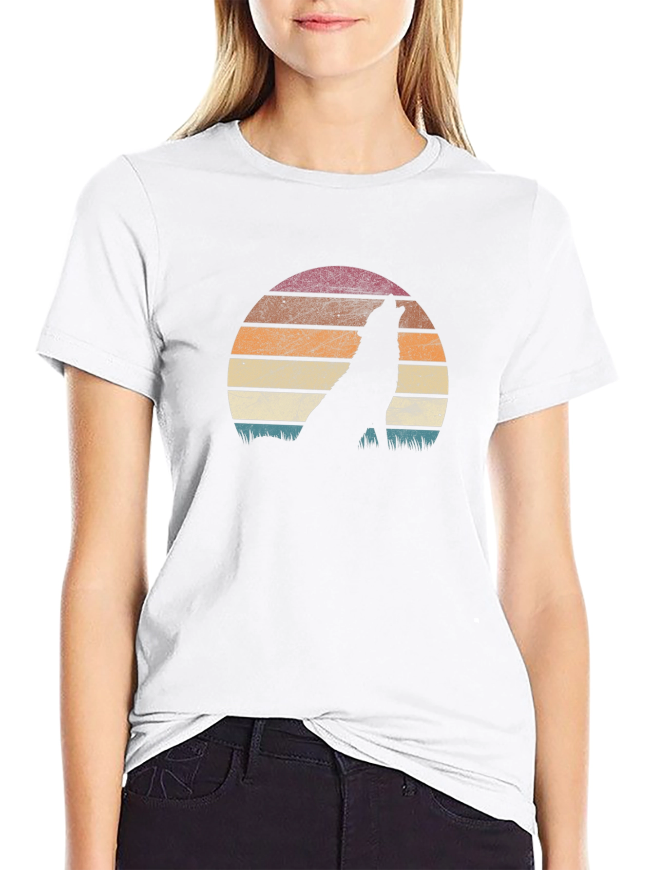 Wolf Silhouette Sunset Graphic Tee - Black T-Shirt