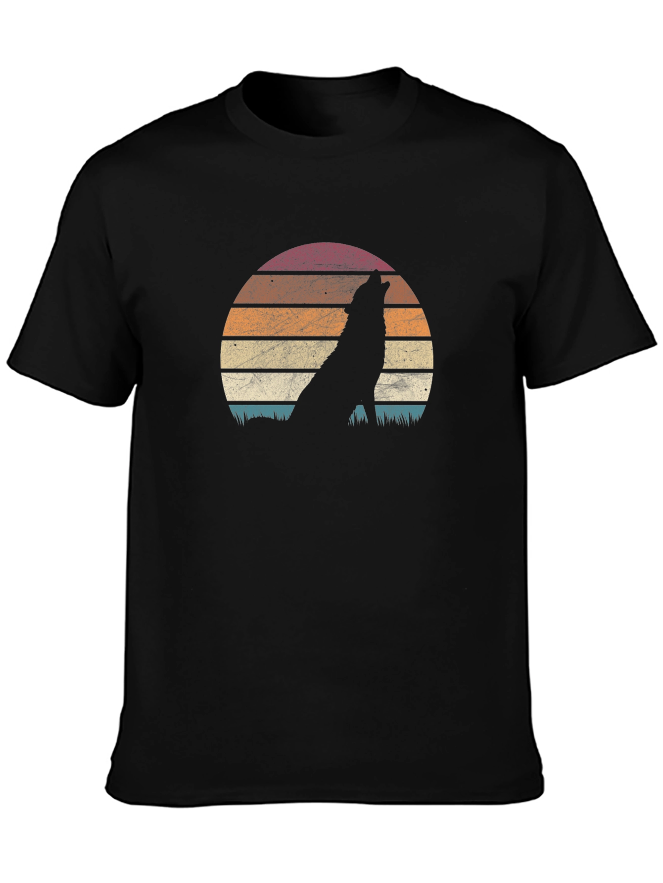 Wolf Silhouette Sunset Graphic Tee - Black T-Shirt